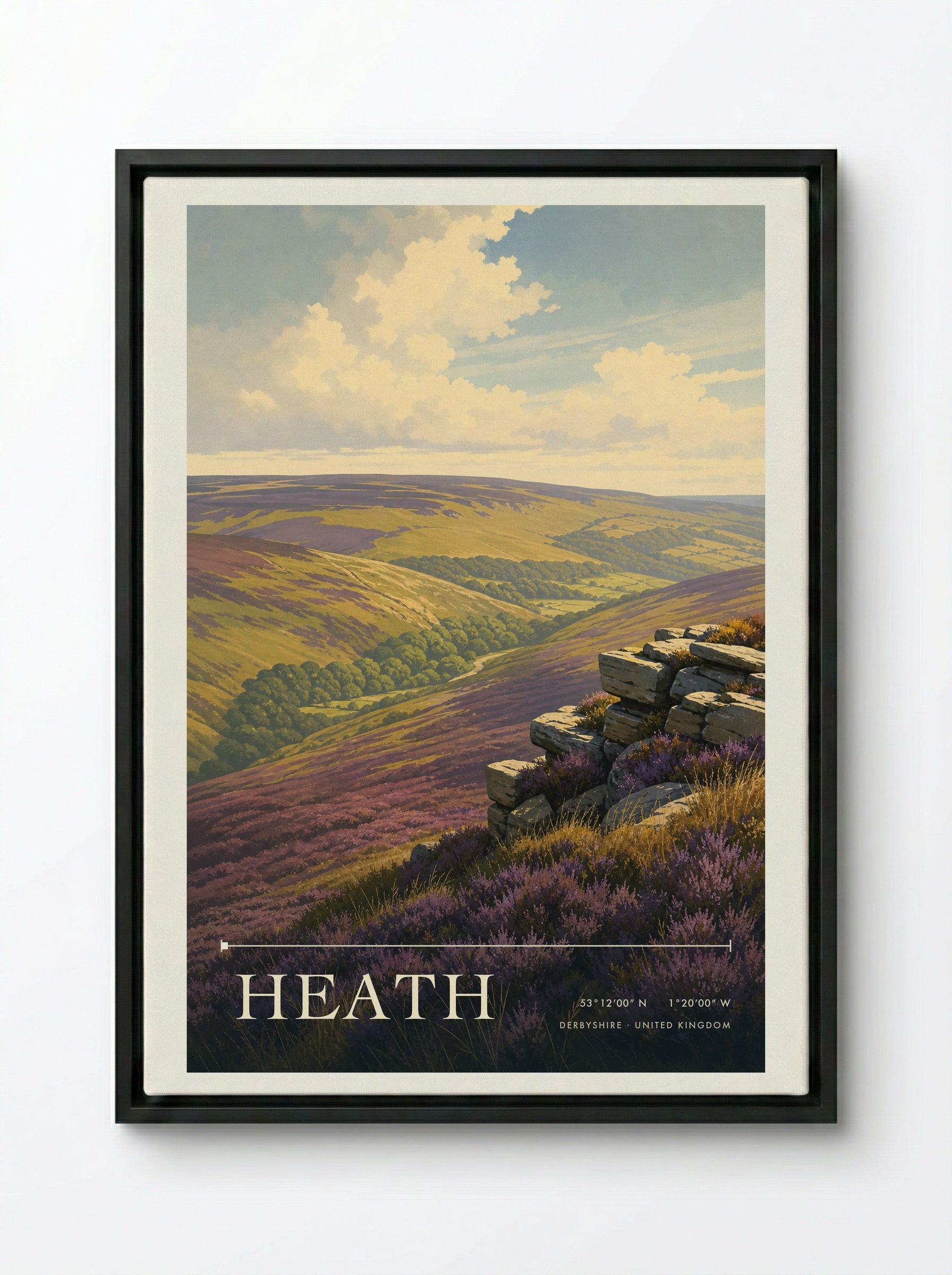 Heath Derbyshire United Kingdom Travel Poster - Framed Canvas Black