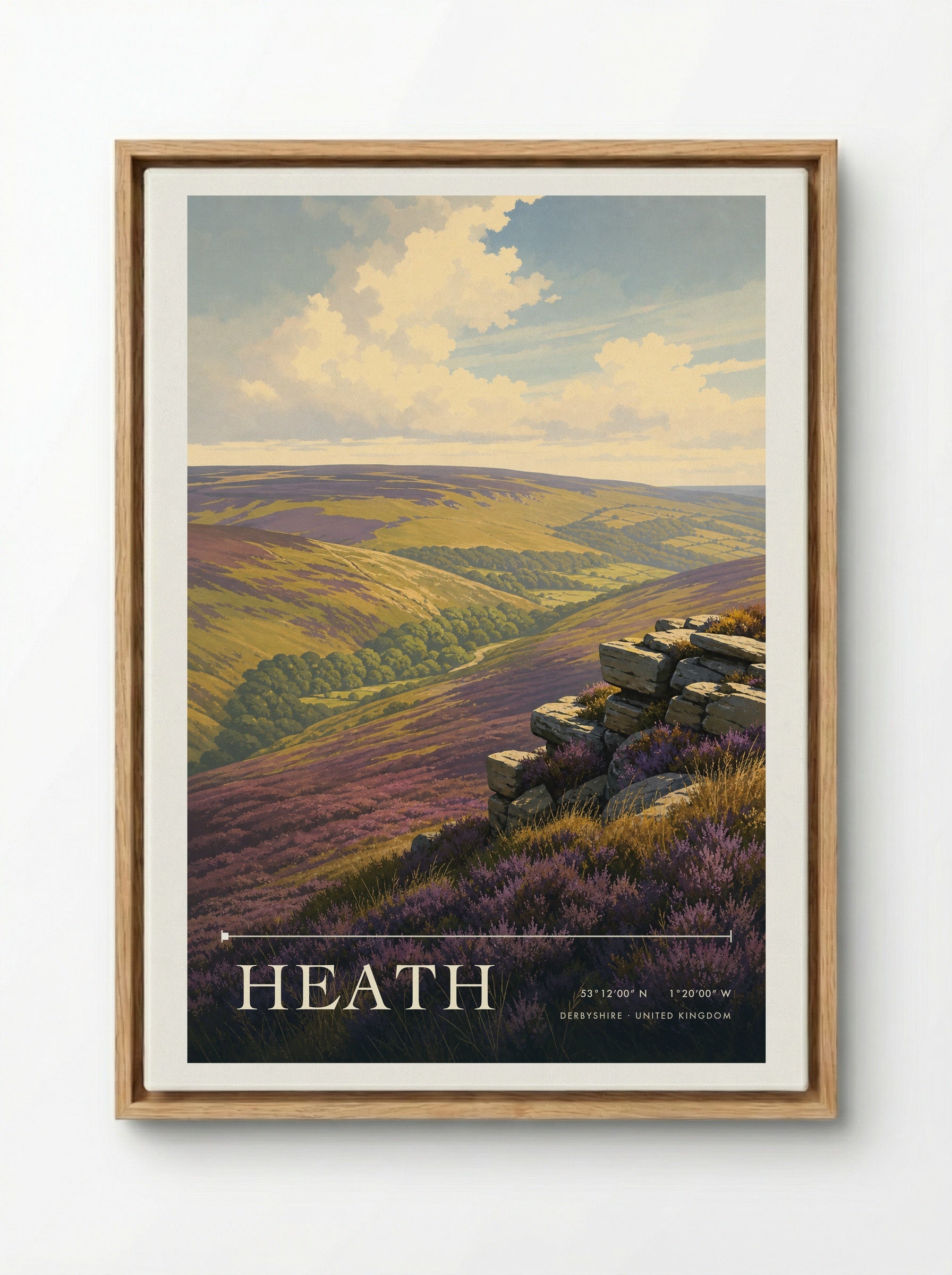 Heath Derbyshire United Kingdom Travel Poster - Framed Canvas Wood