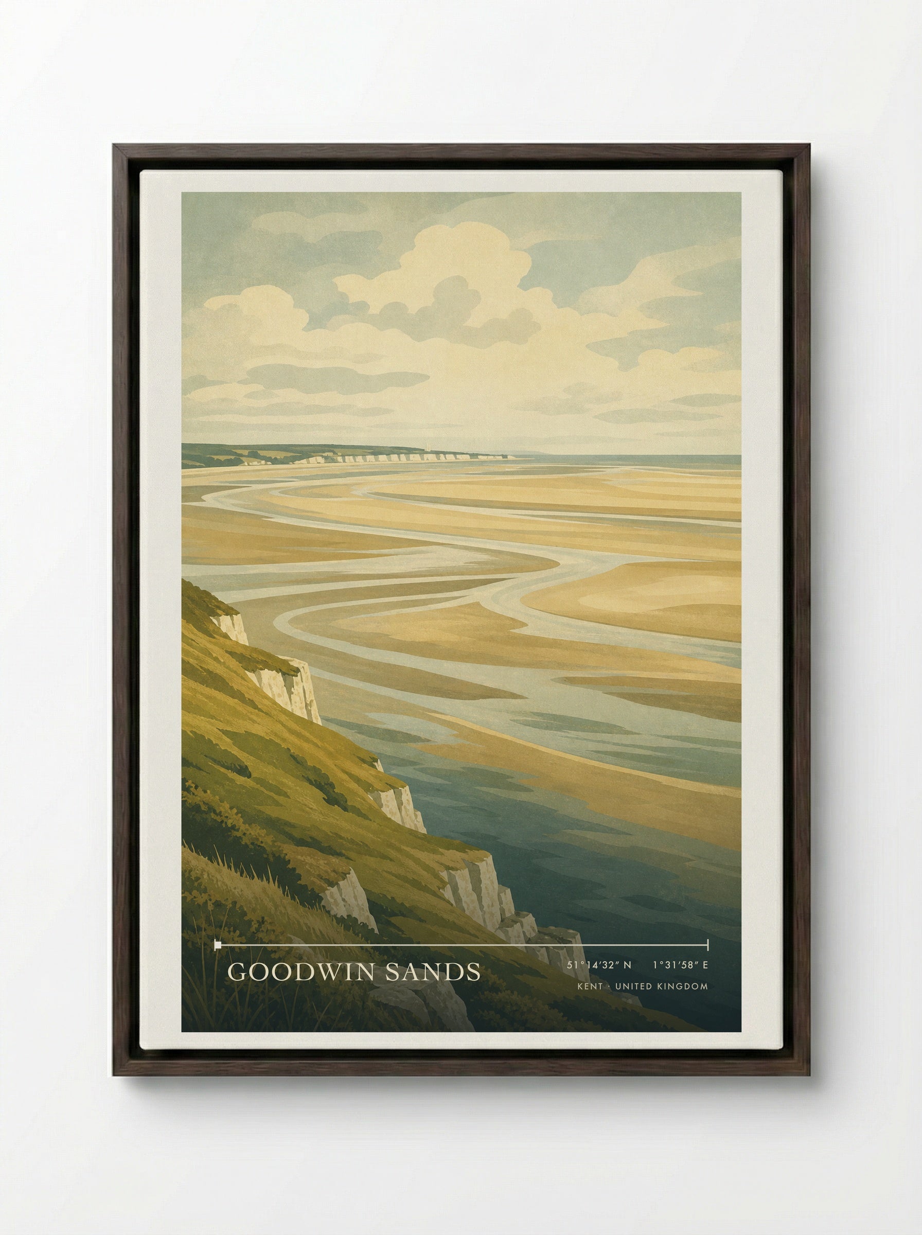 Goodwin Sands Kent United Kingdom Travel Poster - Framed Canvas Dark Wood