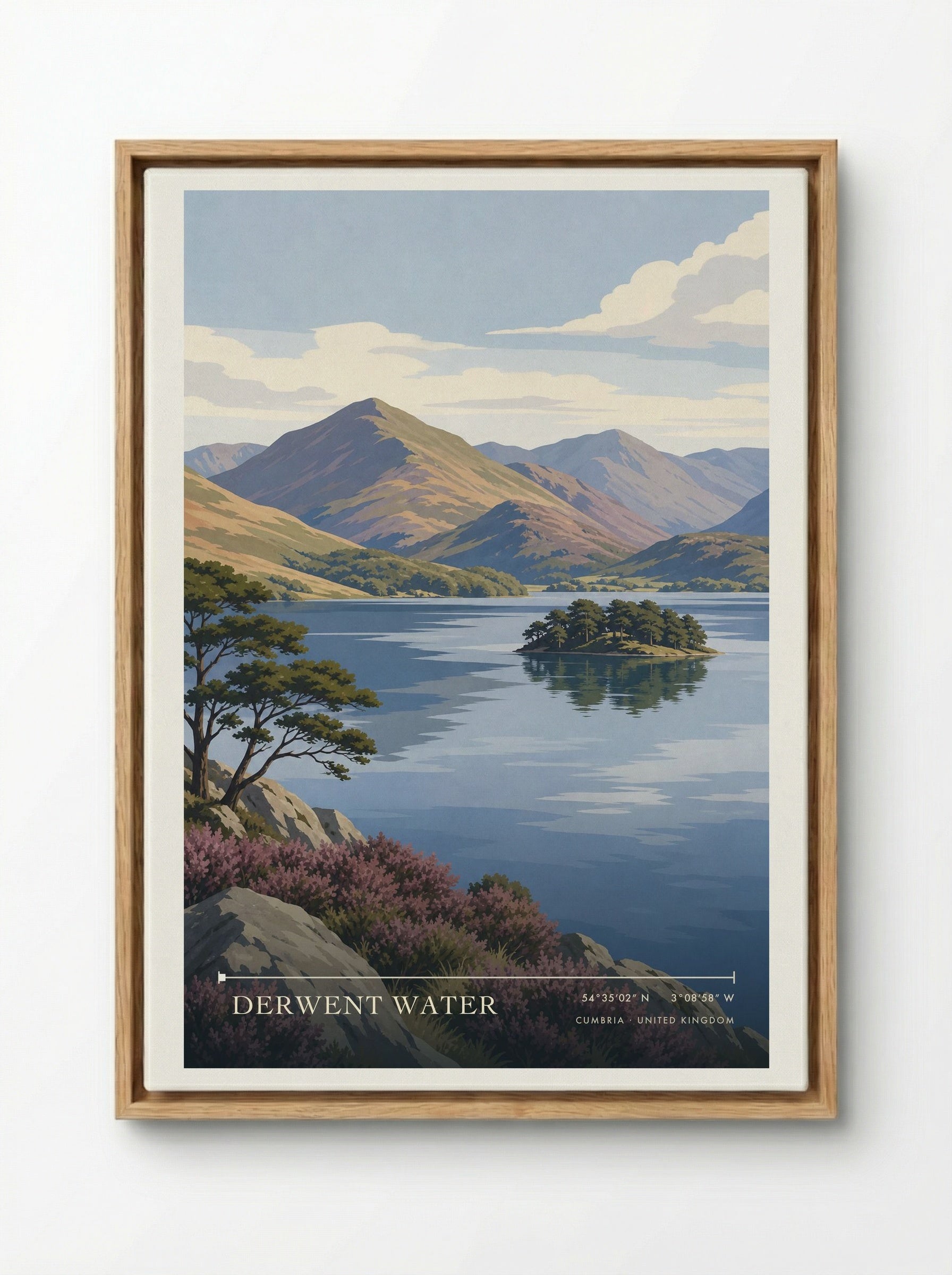 Derwent Water Cumbria United Kingdom Travel Poster - Framed Canvas Wood