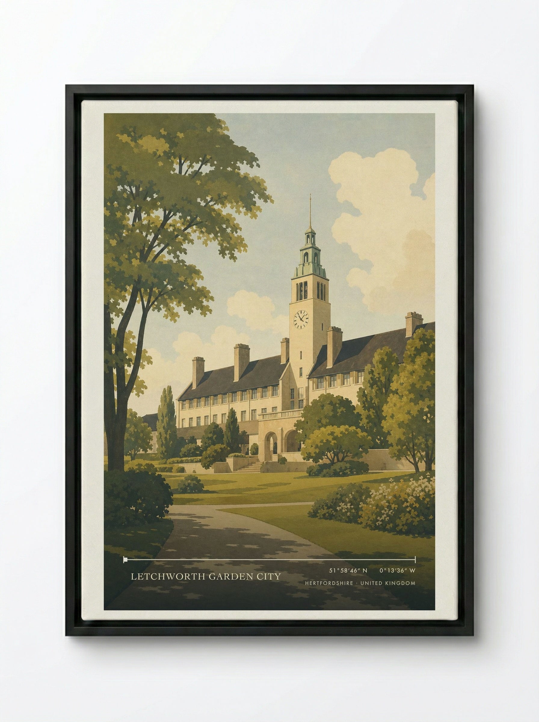 Letchworth Garden City Hertfordshire United Kingdom Travel Poster - Framed Canvas Black