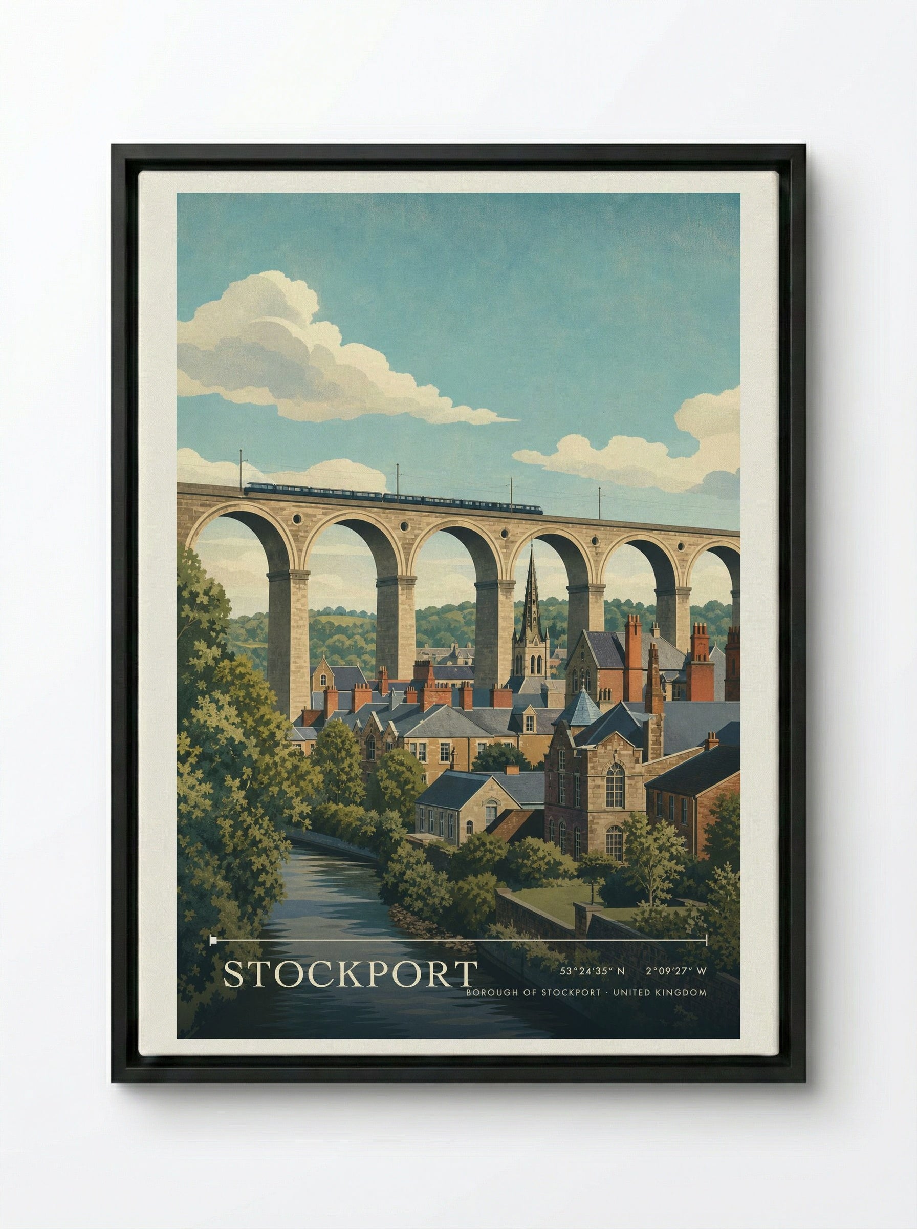 Stockport Borough of Stockport United Kingdom Travel Poster - Framed Canvas Black