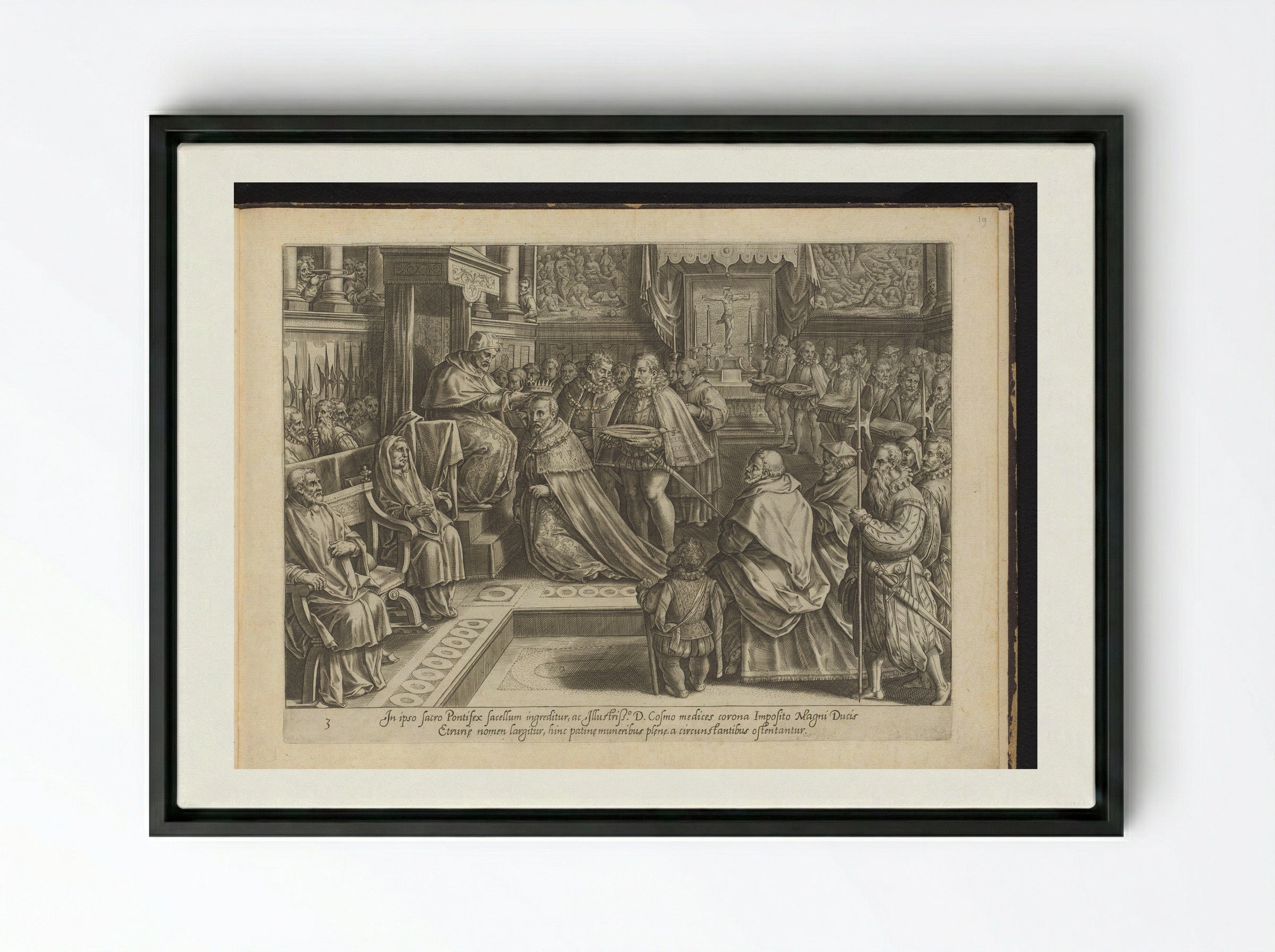 The Coronation of Cosimo I de' Medici - Philips Galle - Framed Canvas Black