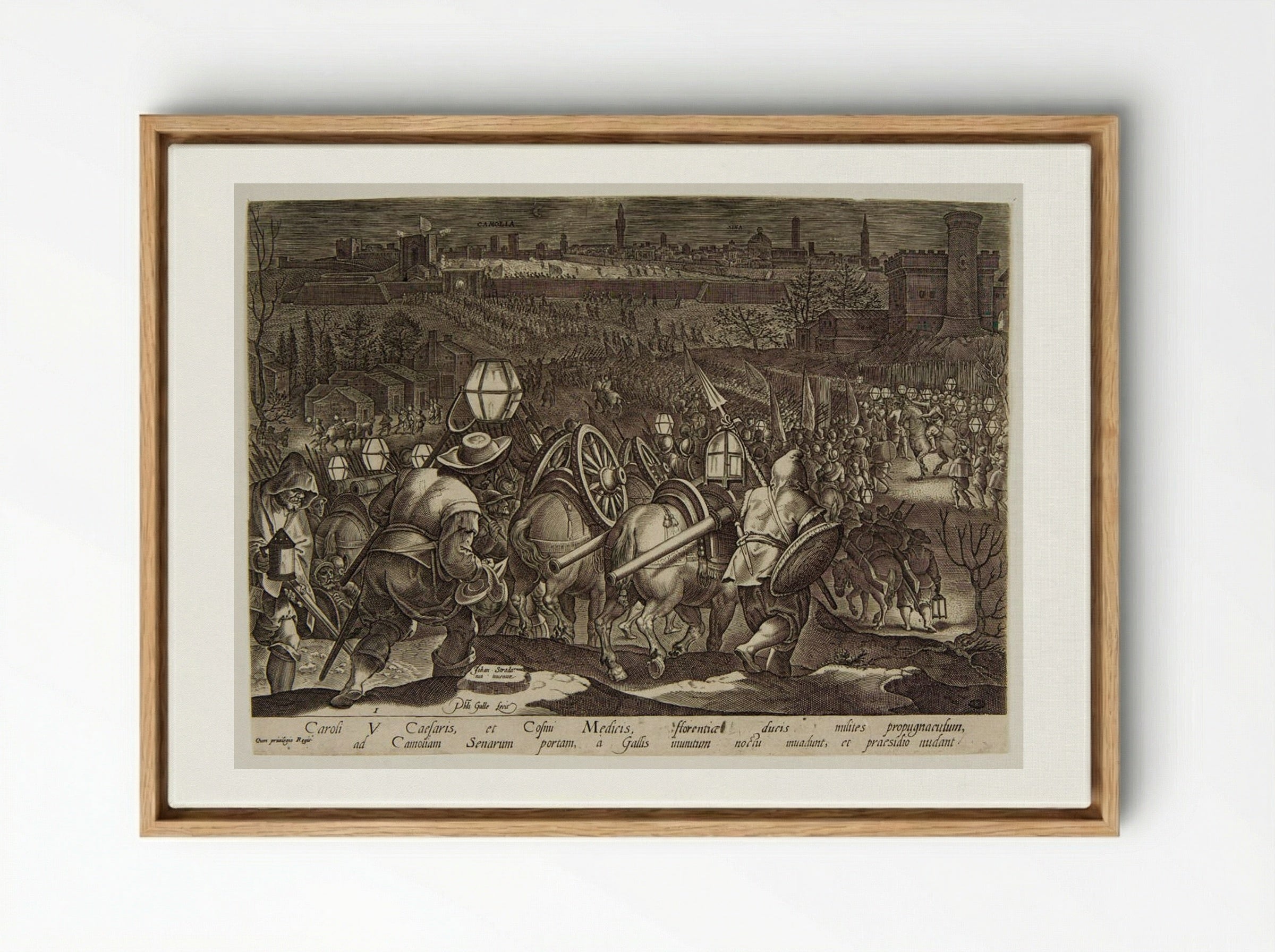 The Battle of Camolia and Siena - Philips Galle - Framed Canvas Wood