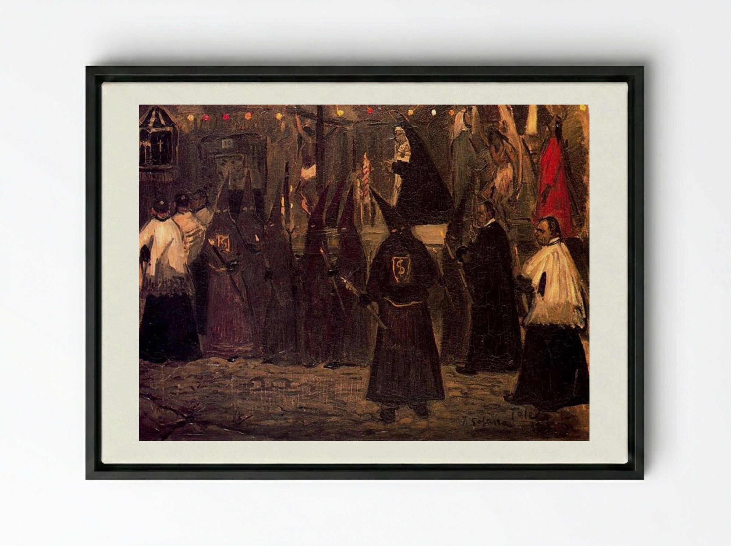 Procession in Toledo - José Gutiérrez Solana - Framed Canvas Black