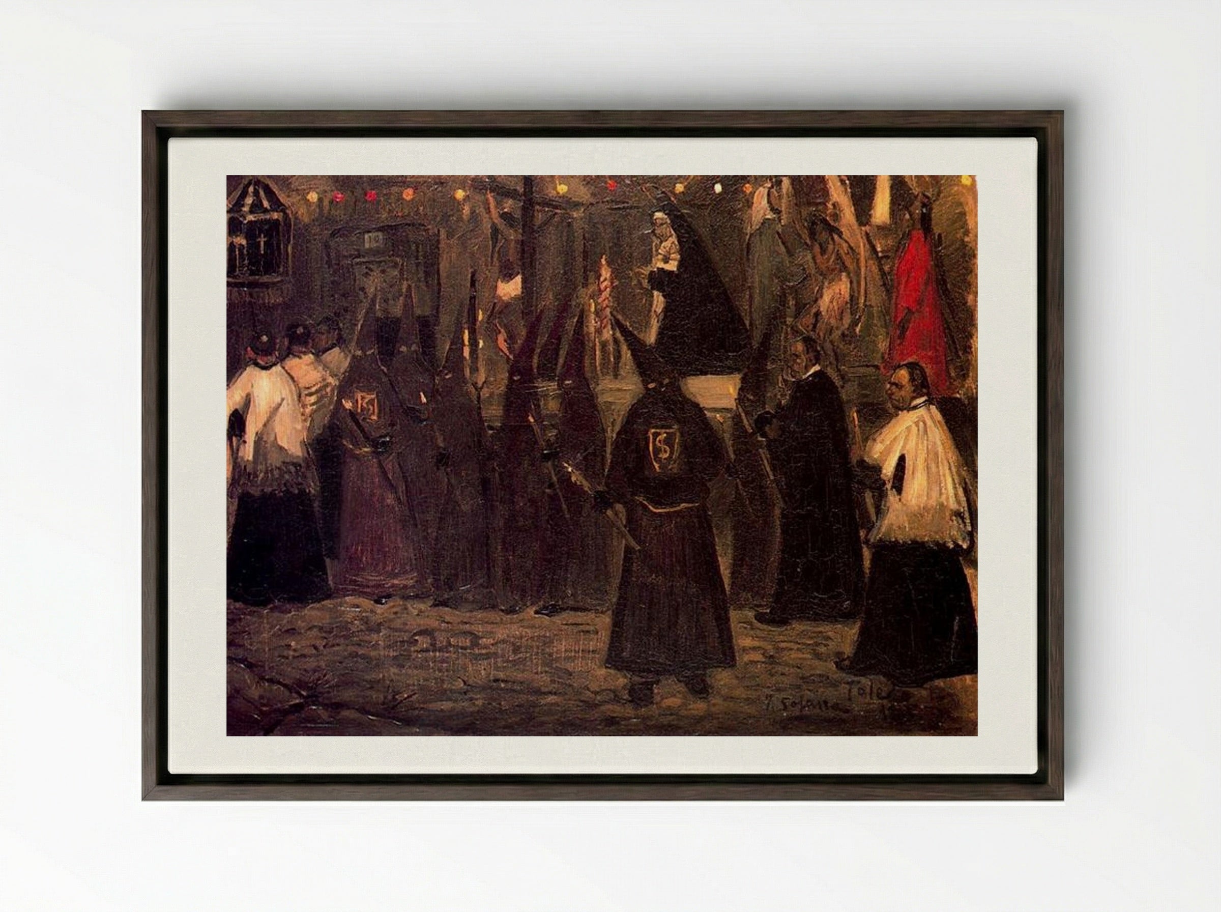 Procession in Toledo - José Gutiérrez Solana - Framed Canvas Dark Wood