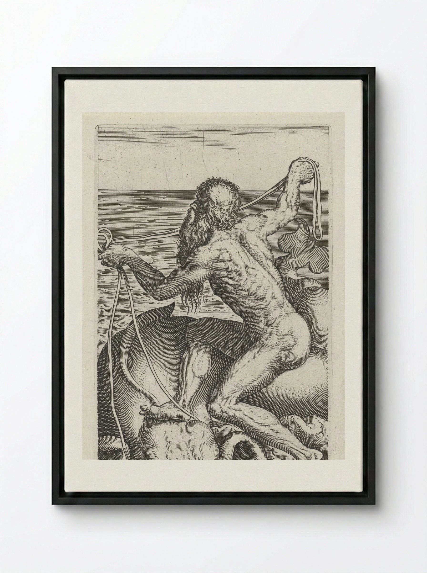 Zeegod Oceanus - Philips Galle - Framed Canvas Black