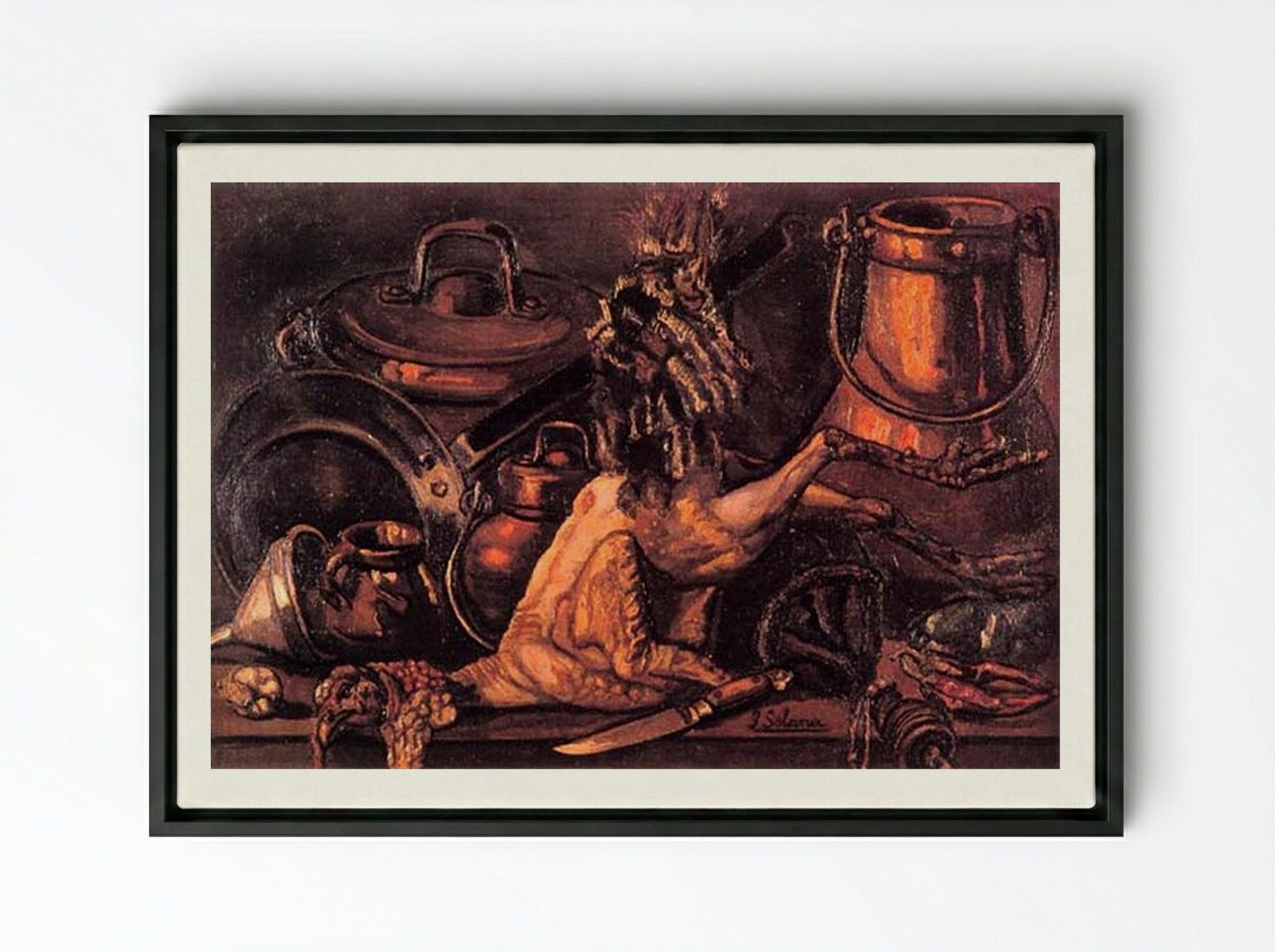Still Life with Dead Turkey - José Gutiérrez Solana - Framed Canvas Black