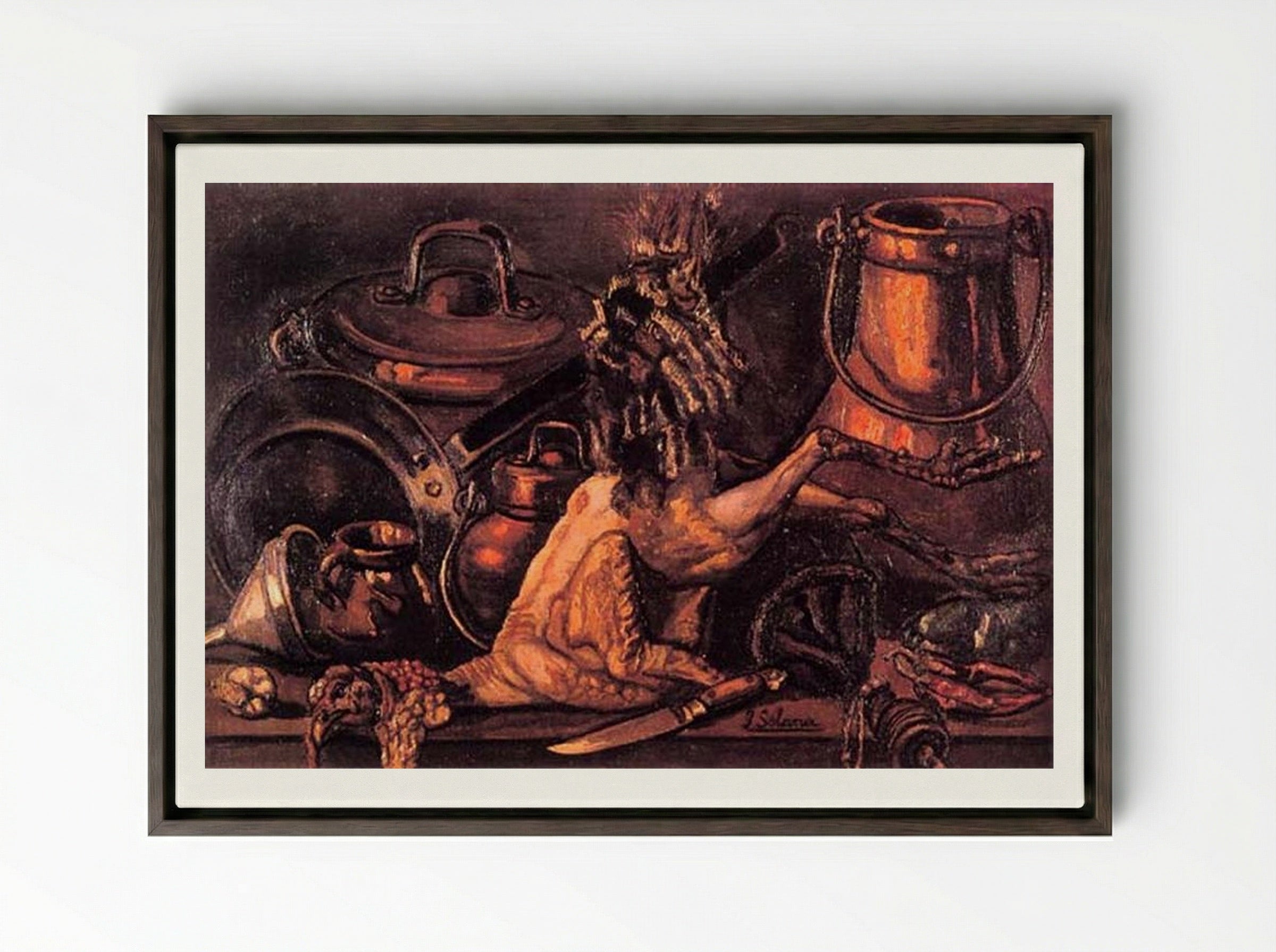 Still Life with Dead Turkey - José Gutiérrez Solana - Framed Canvas Dark Wood