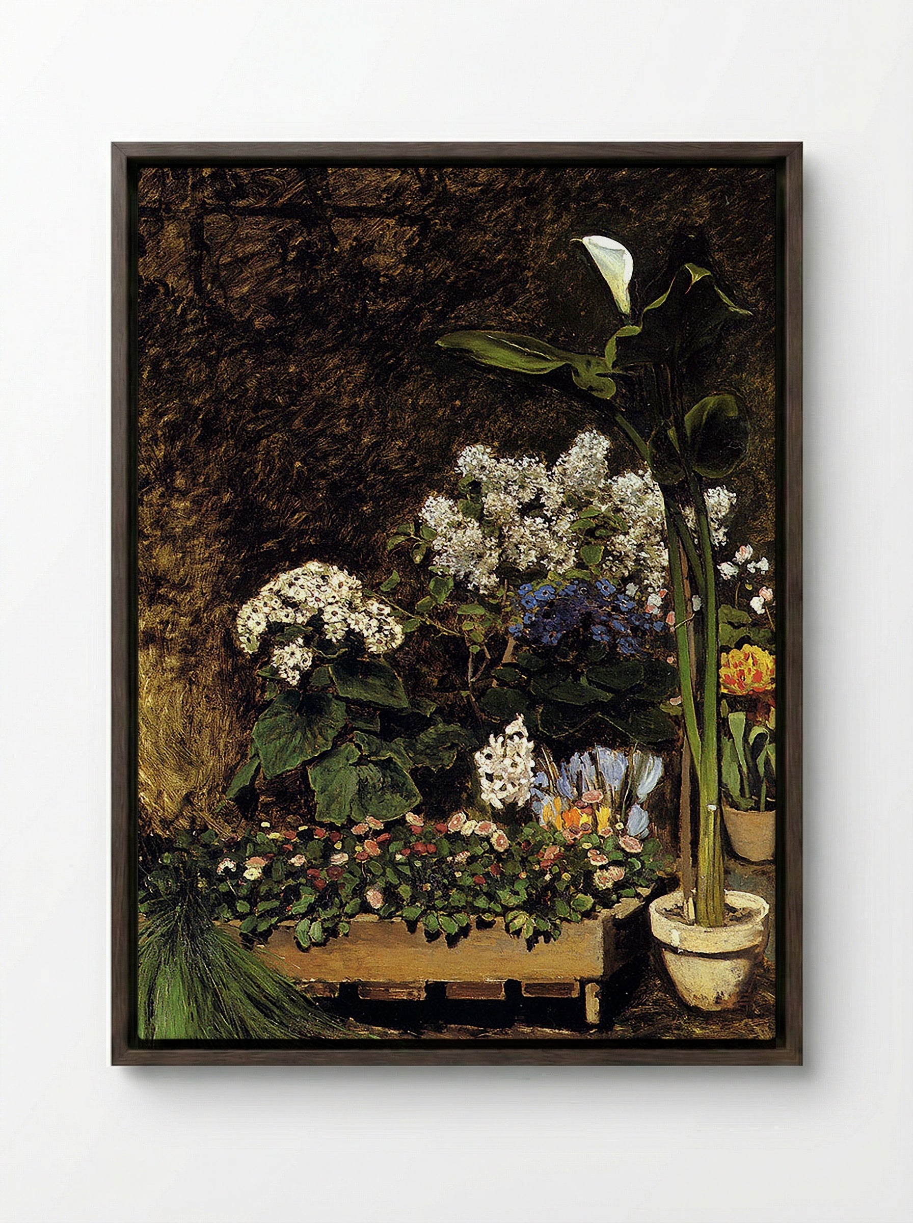 Spring Flowers - Édouard Manet - Framed Canvas Dark Wood