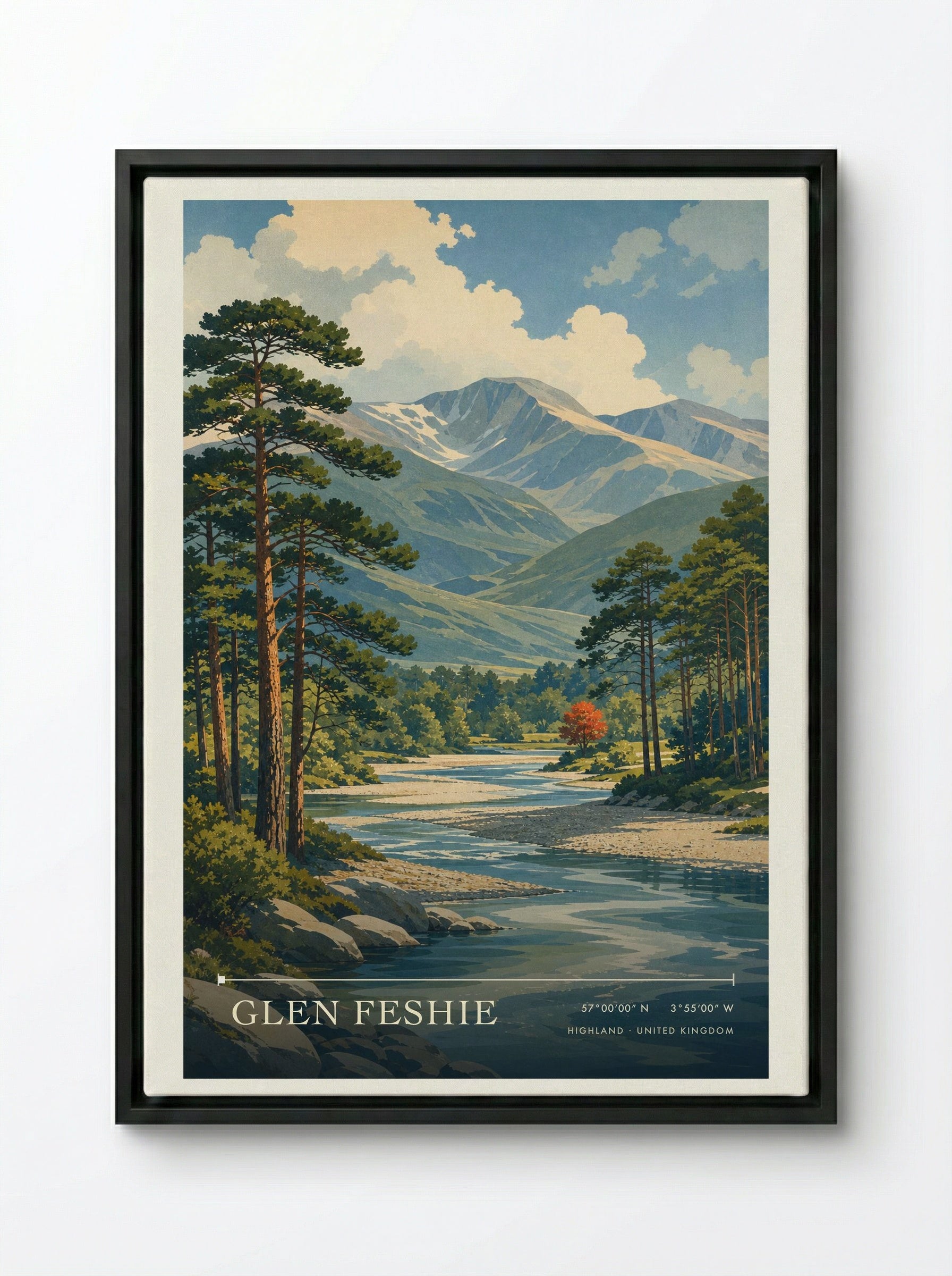 Glen Feshie Highland United Kingdom Travel Poster - Framed Canvas Black