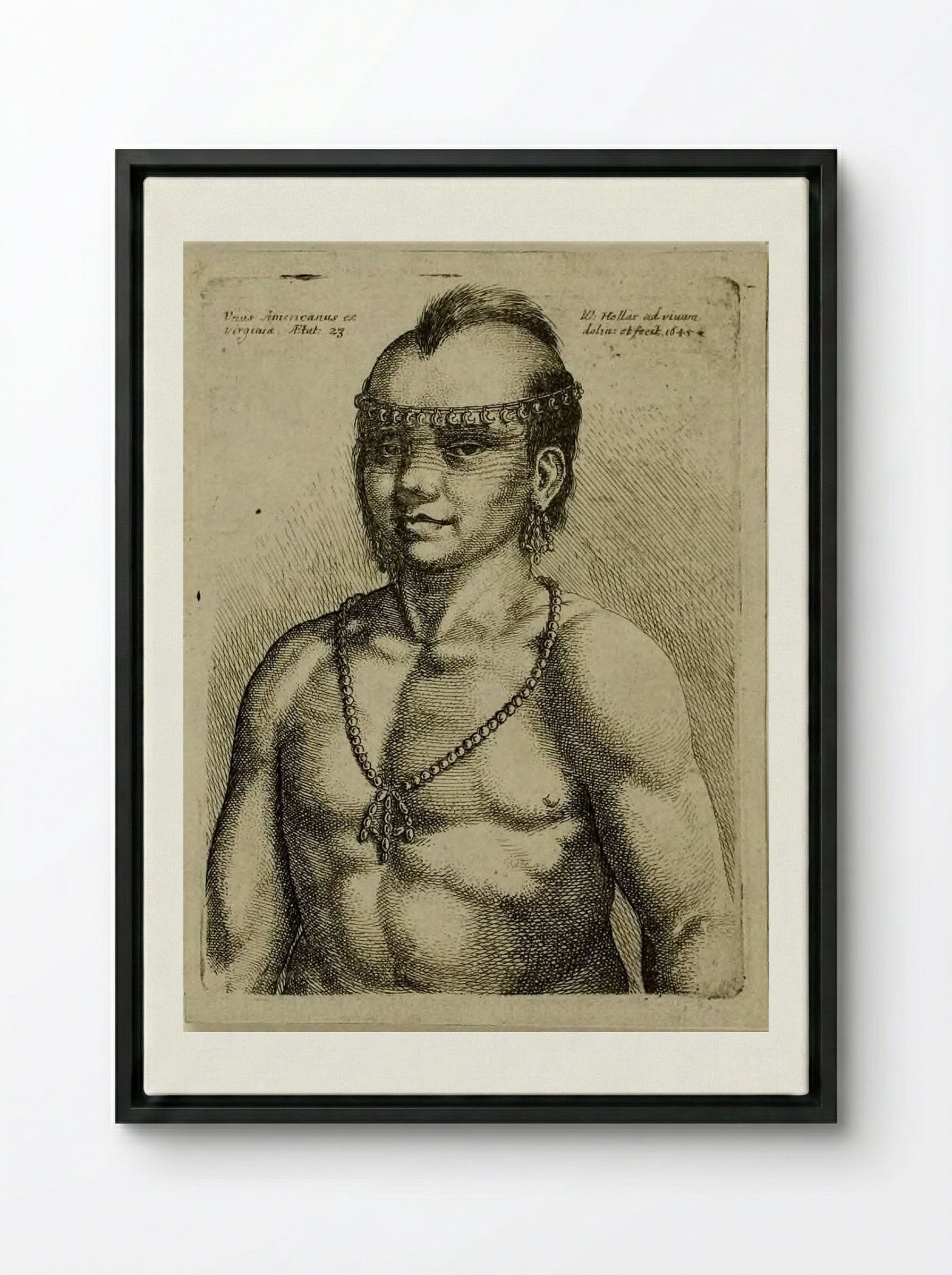Unus Americanus ex Virginia - Wenceslaus Hollar - Framed Canvas Black
