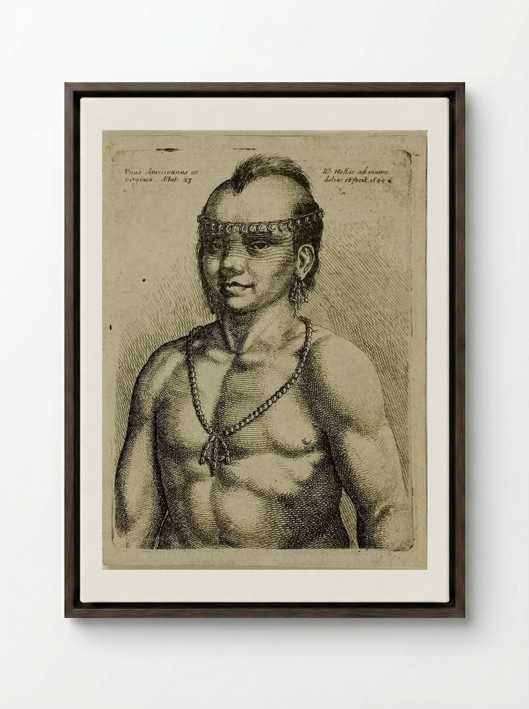 Unus Americanus ex Virginia - Wenceslaus Hollar - Framed Canvas Dark Wood