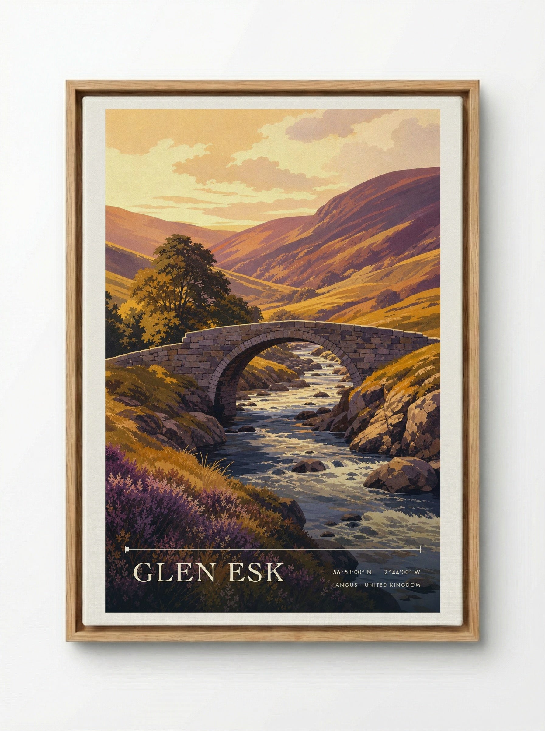 Glen Esk Angus United Kingdom Travel Poster - Framed Canvas Wood