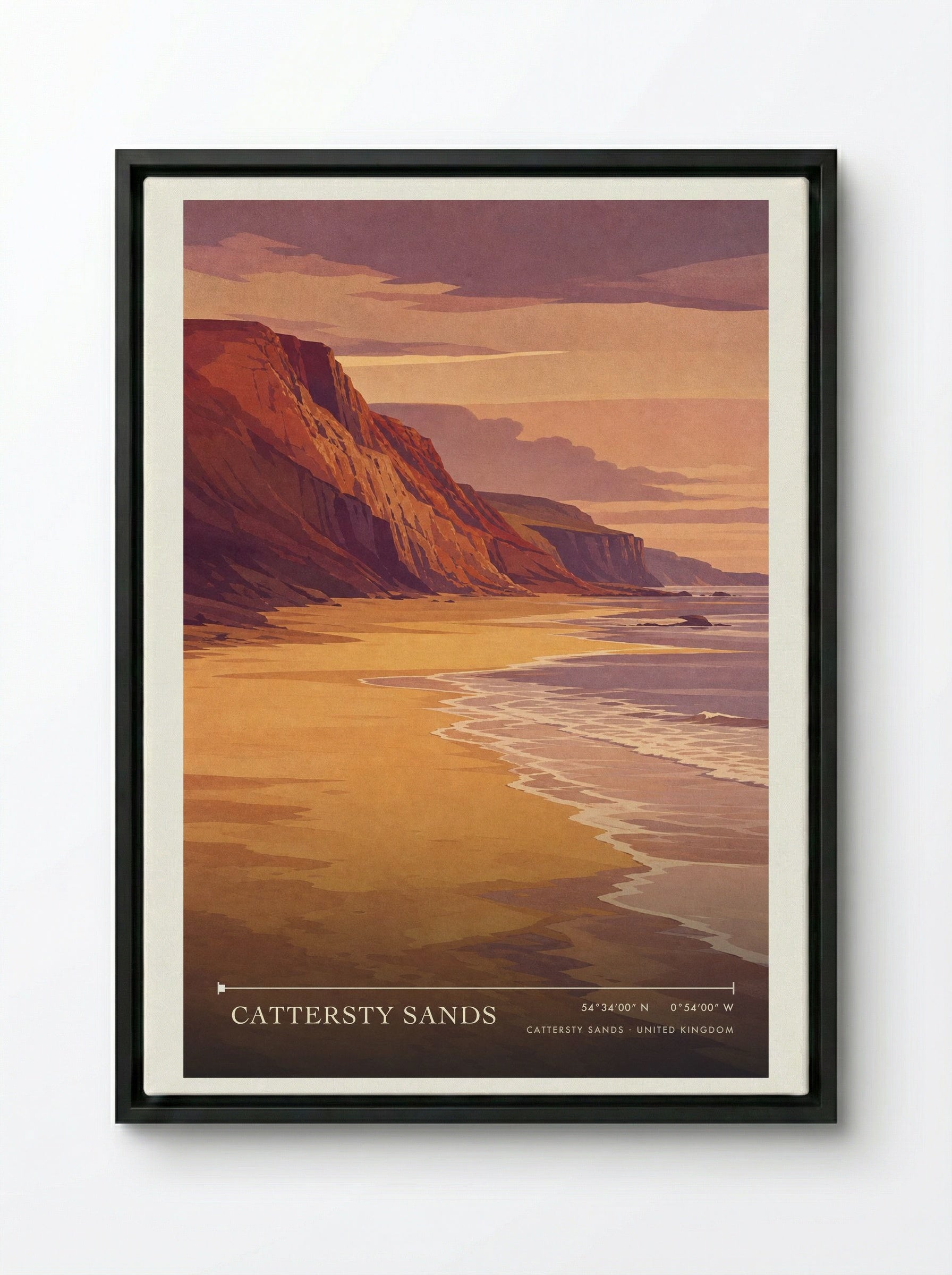 Cattersty Sands United Kingdom Travel Poster - Framed Canvas Black