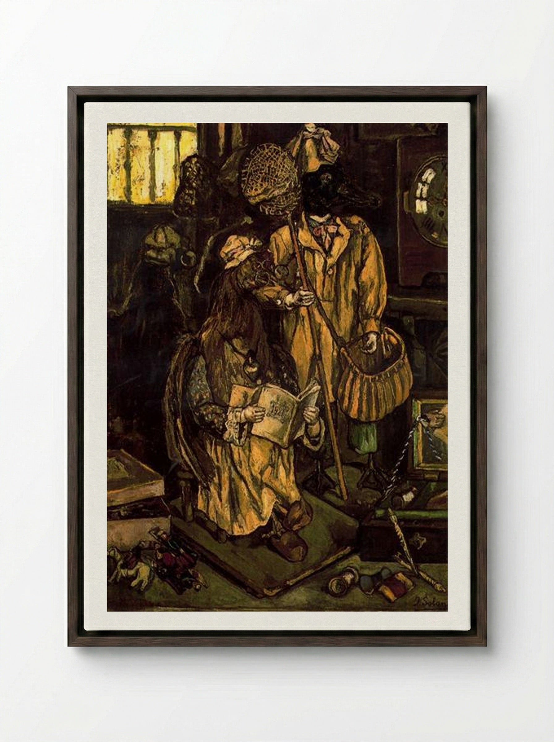 Birds - José Gutiérrez Solana - Framed Canvas Dark Wood