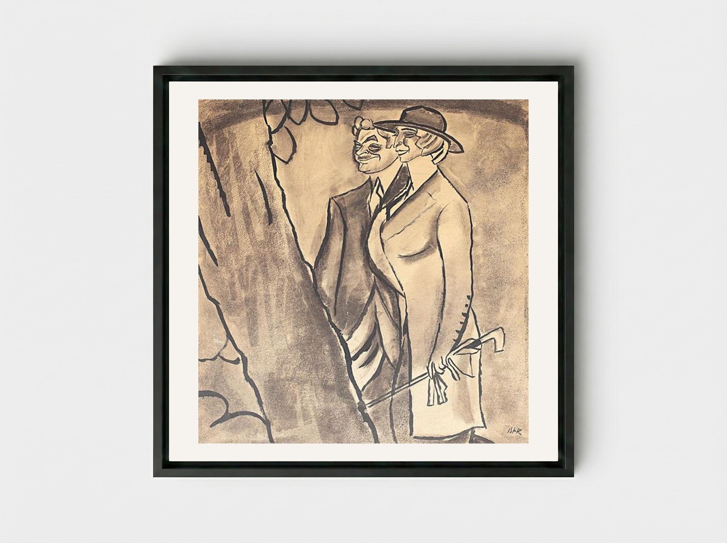 Burghezi la promenadă (Maria Filotti și Nicolae Soreanu) - Iosif Iser - Framed Canvas Black