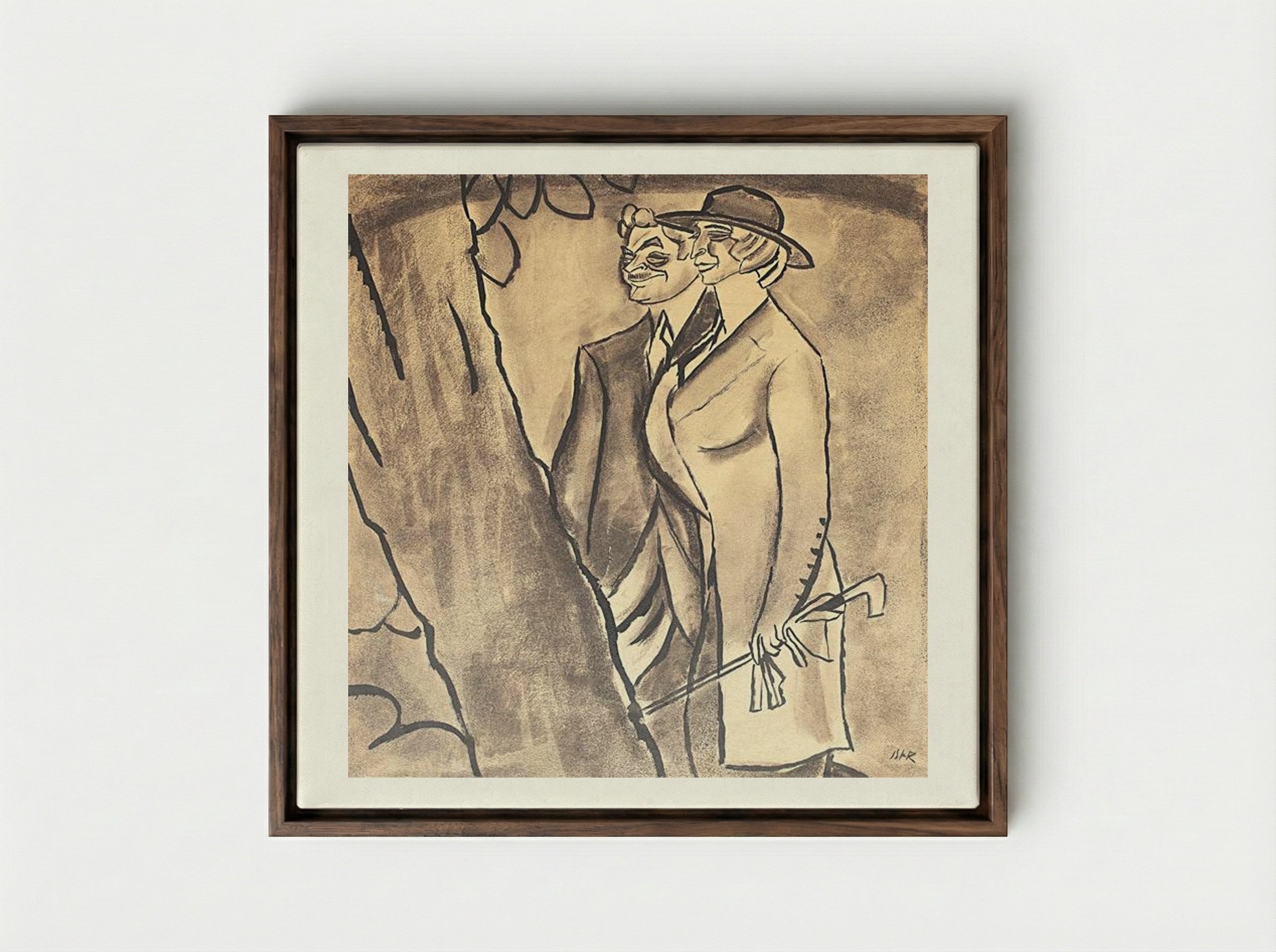 Burghezi la promenadă (Maria Filotti și Nicolae Soreanu) - Iosif Iser - Framed Canvas Dark Wood