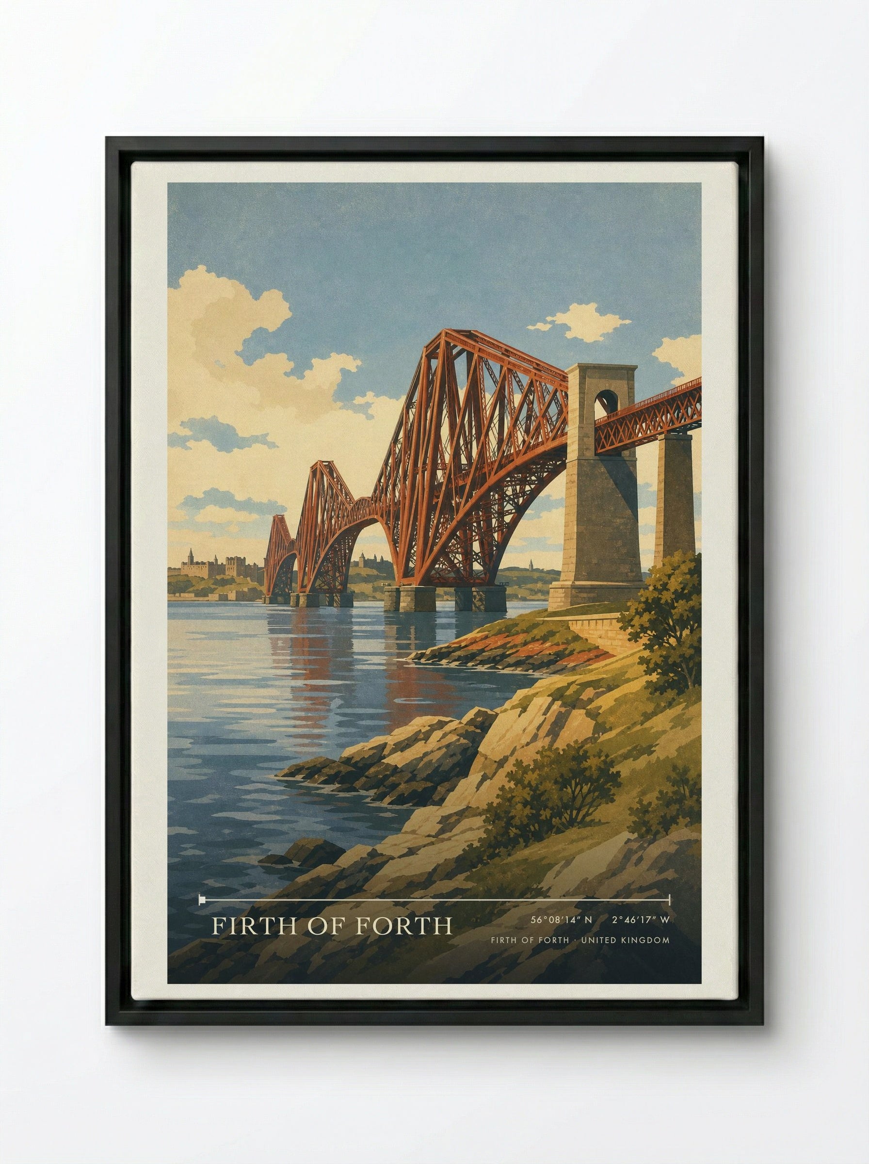 Firth of Forth United Kingdom Travel Poster - Framed Canvas Black