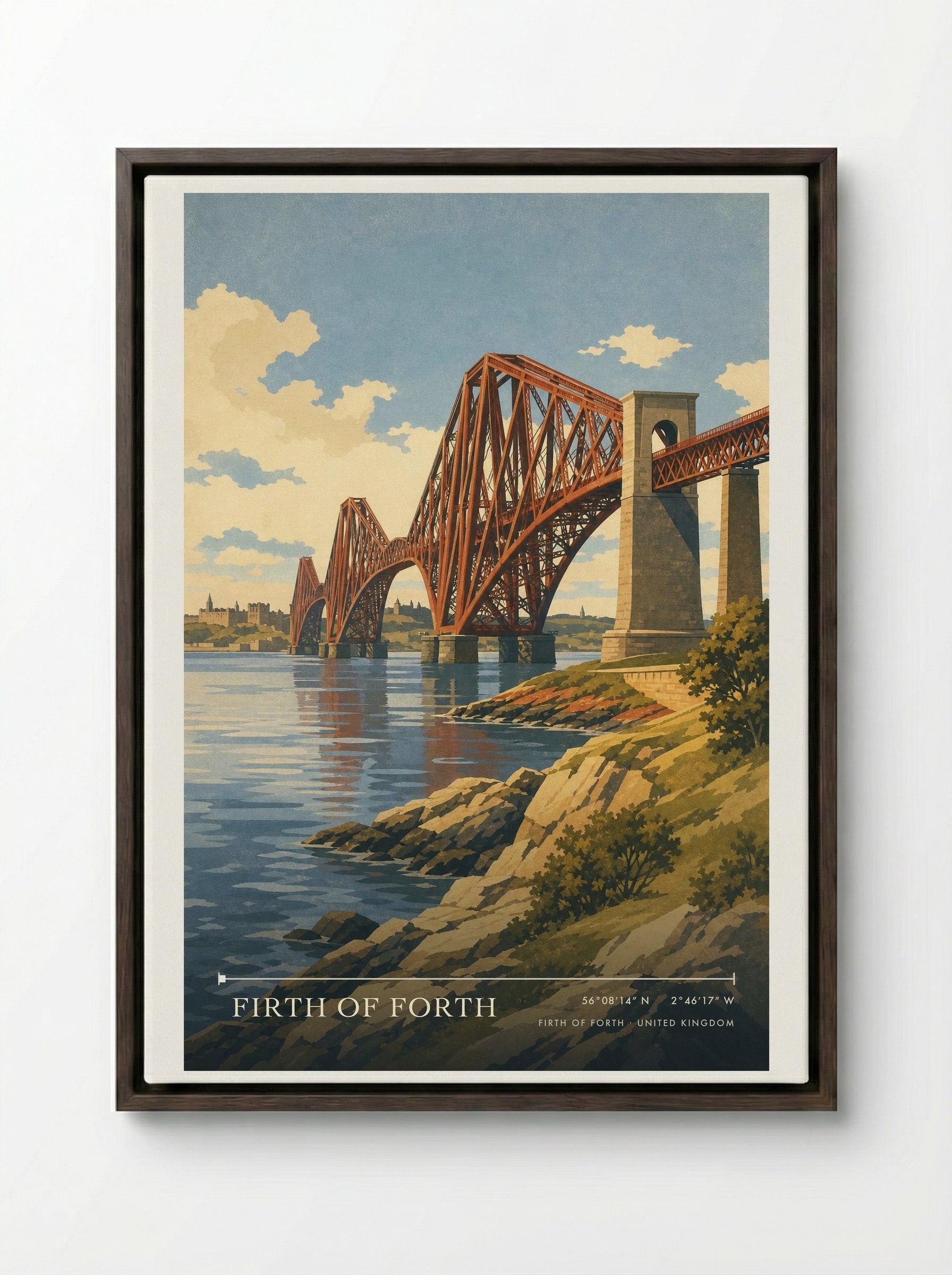 Firth of Forth United Kingdom Travel Poster - Framed Canvas Dark Wood
