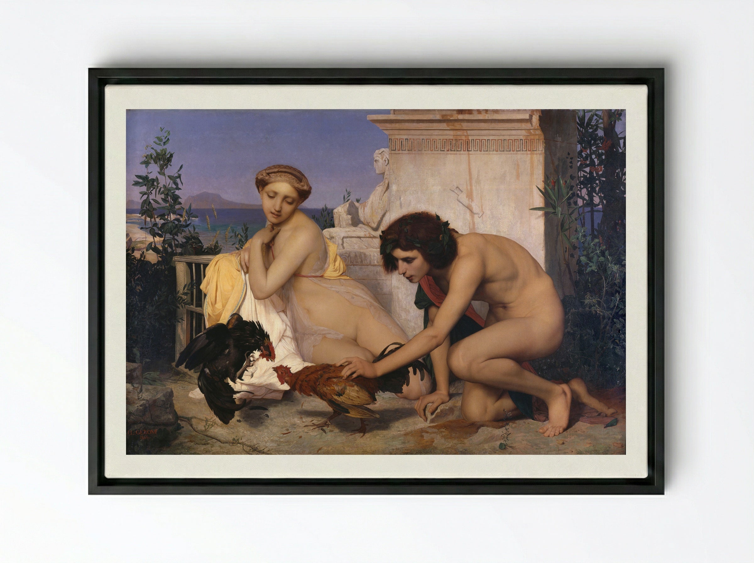 Young Greeks Attending a Cock Fight - Jean-Léon Gérôme - Framed Canvas Black