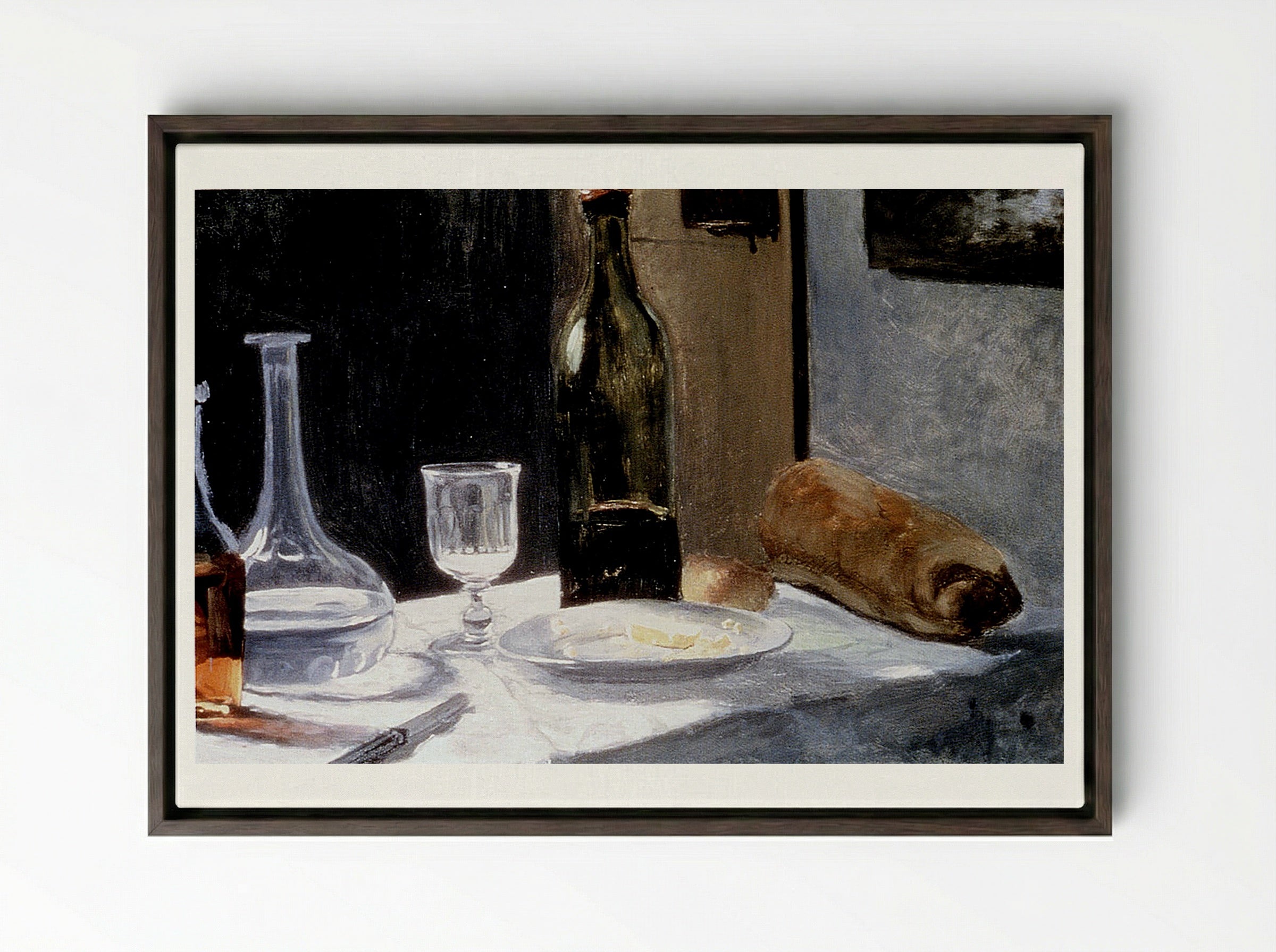 Still Life with Bottles - Édouard Manet - Framed Canvas Dark Wood