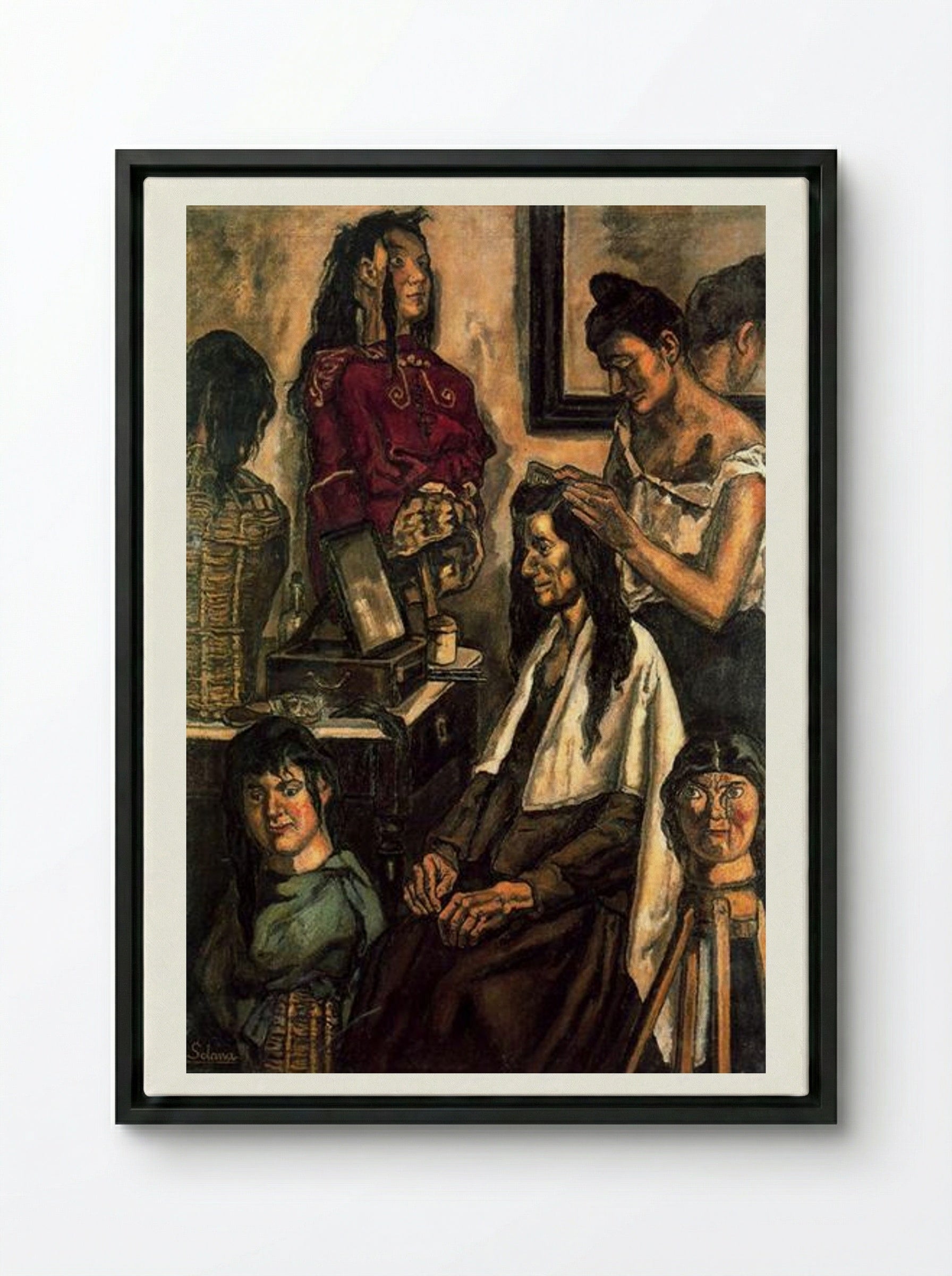 The Hairdresser - José Gutiérrez Solana - Framed Canvas Black