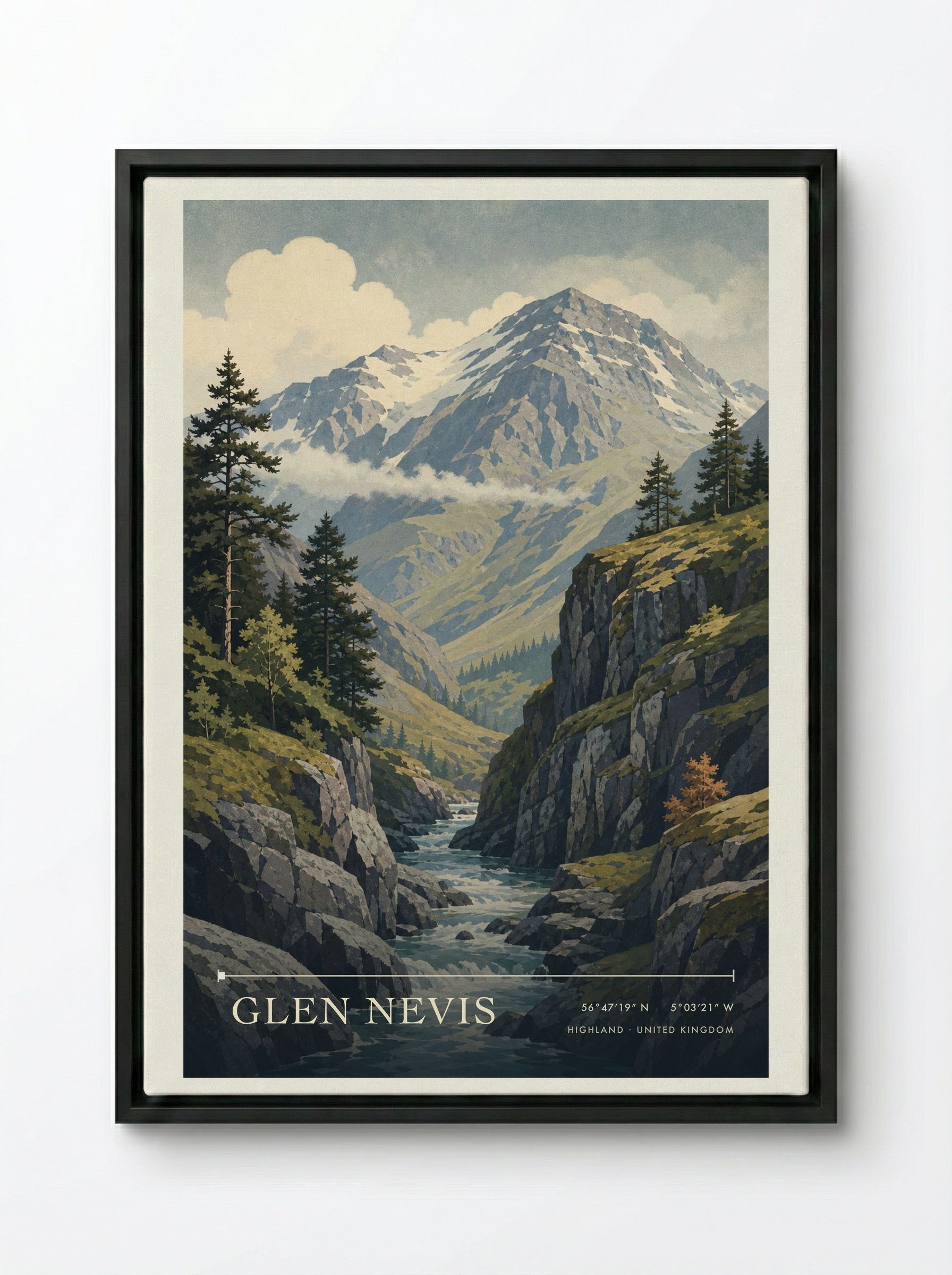 Glen Nevis Highland United Kingdom Travel Poster - Framed Canvas Black