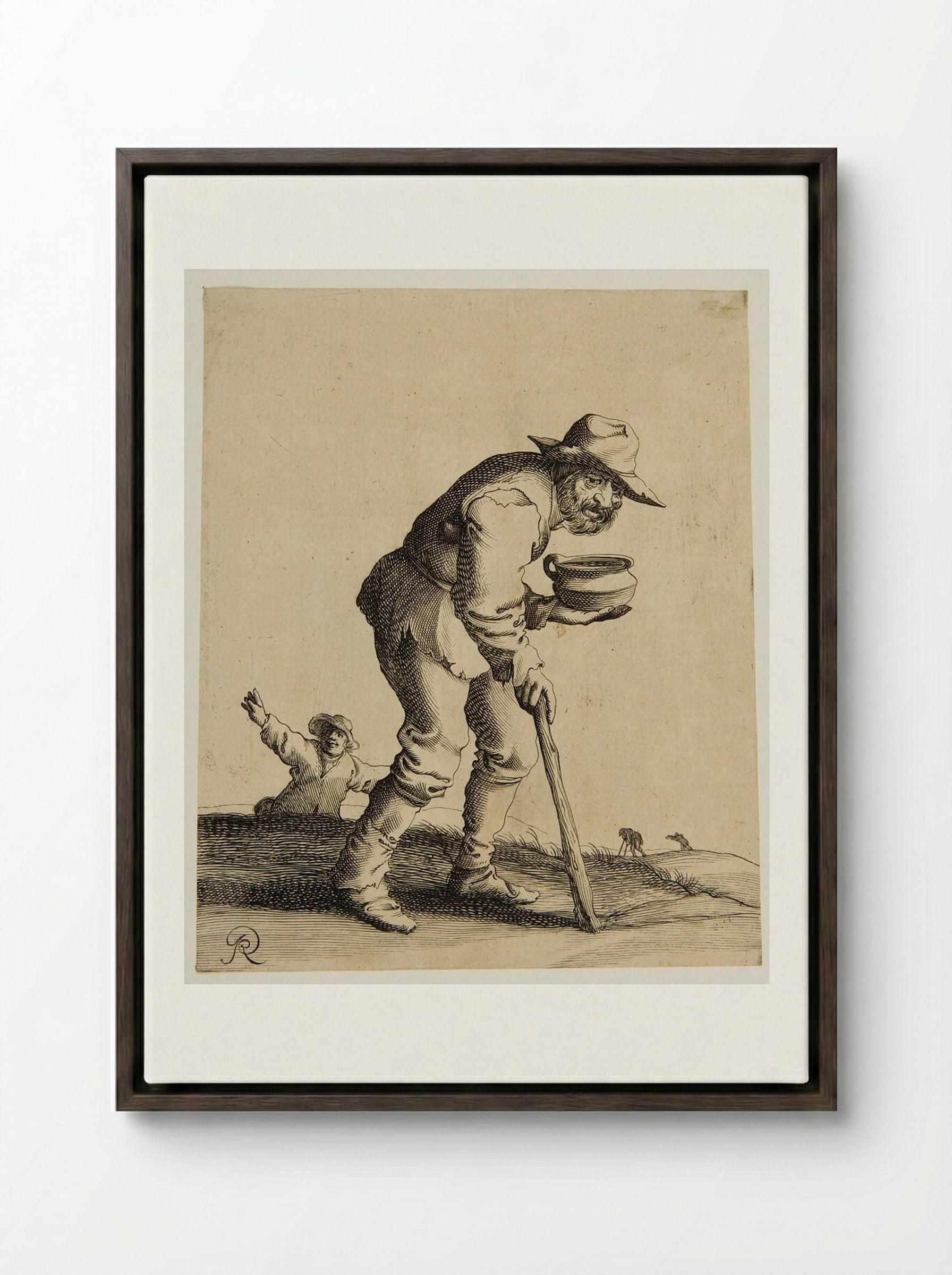 Old Man Walking with a Stick - Pieter Jansz. Quast - Framed Canvas Dark Wood