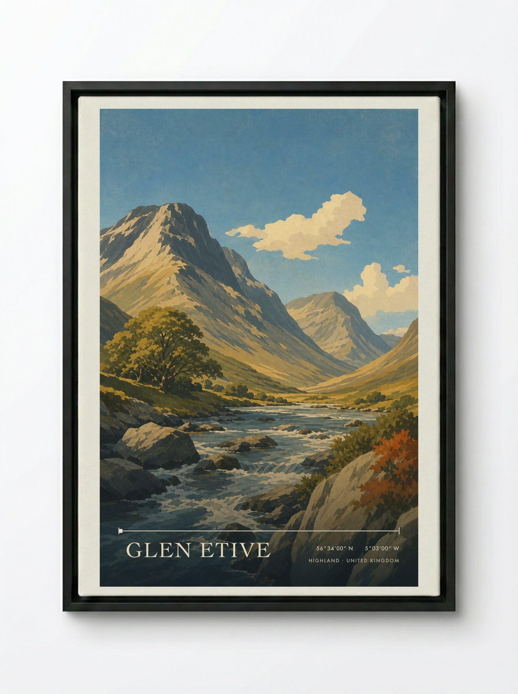 Glen Etive Highland United Kingdom Travel Poster - Framed Canvas Black