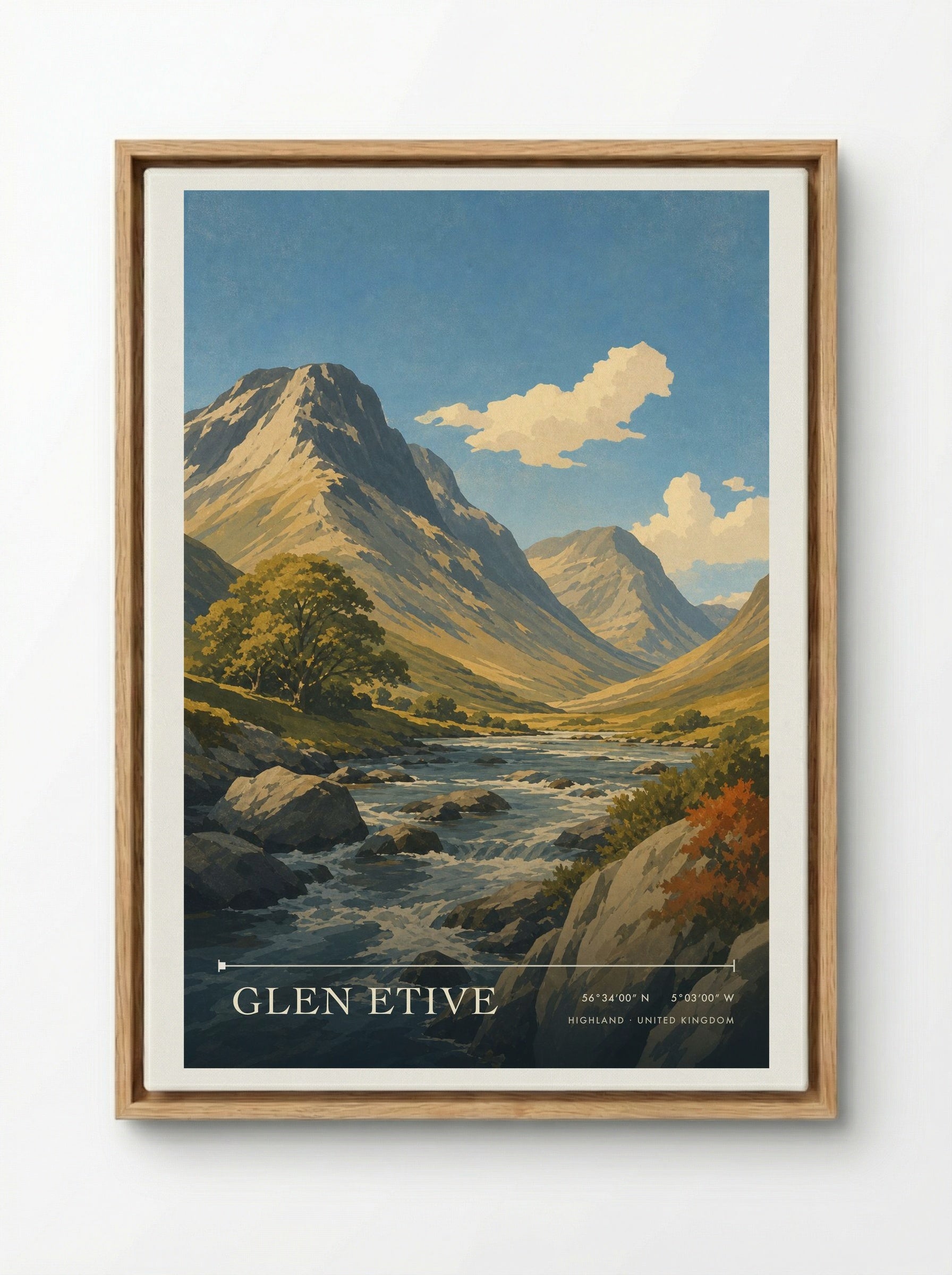 Glen Etive Highland United Kingdom Travel Poster - Framed Canvas Wood