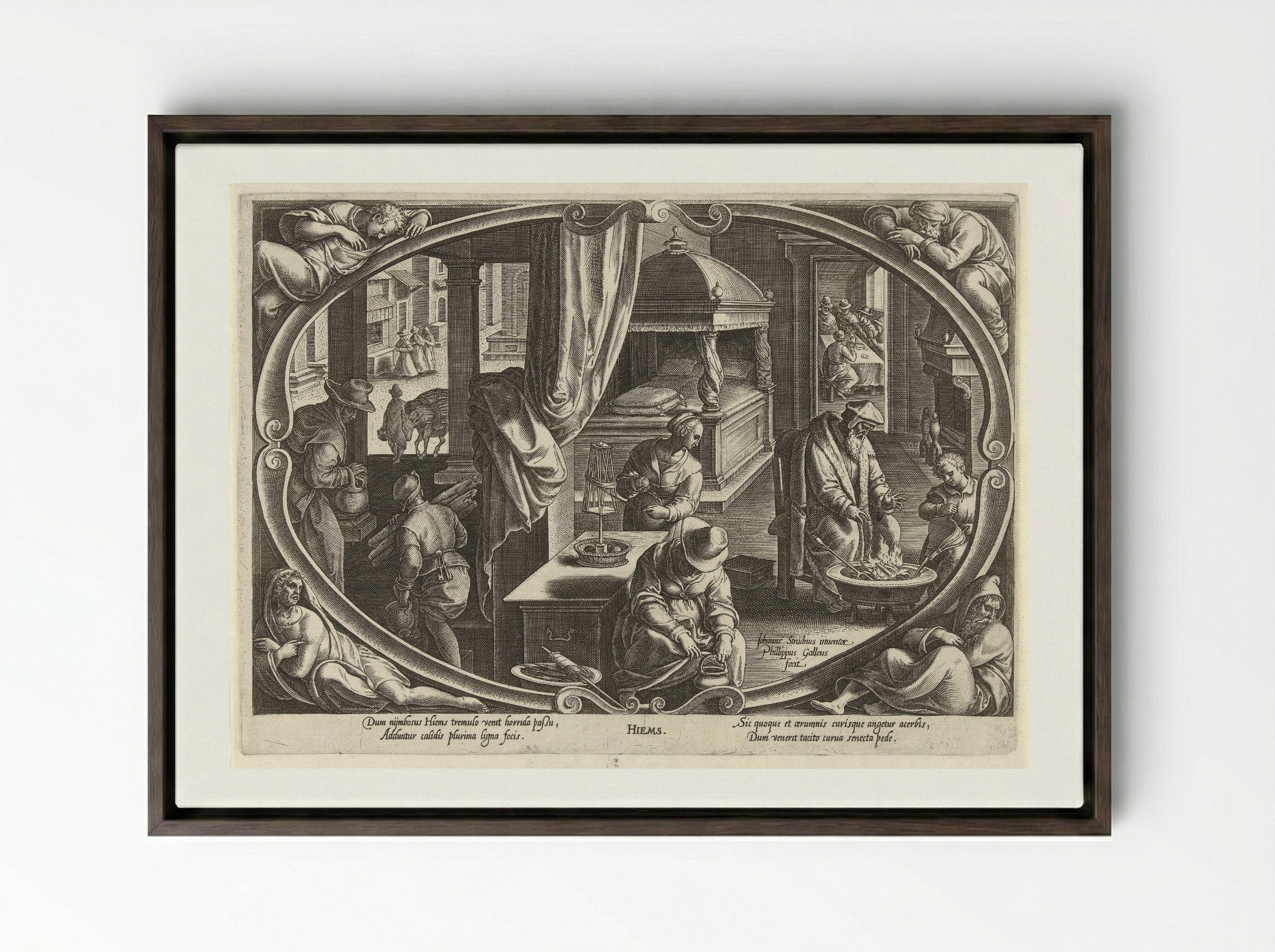 Winter (Hiems) - Philips Galle - Framed Canvas Dark Wood