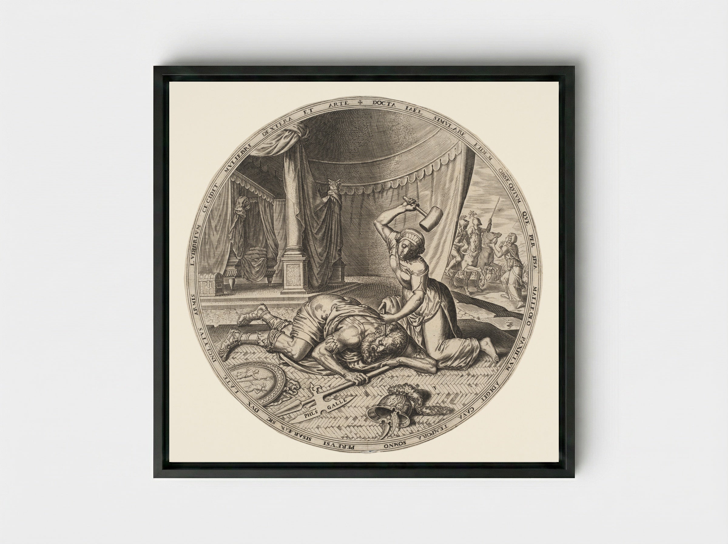 Jael Slaying Sisera - Philips Galle - Framed Canvas Black