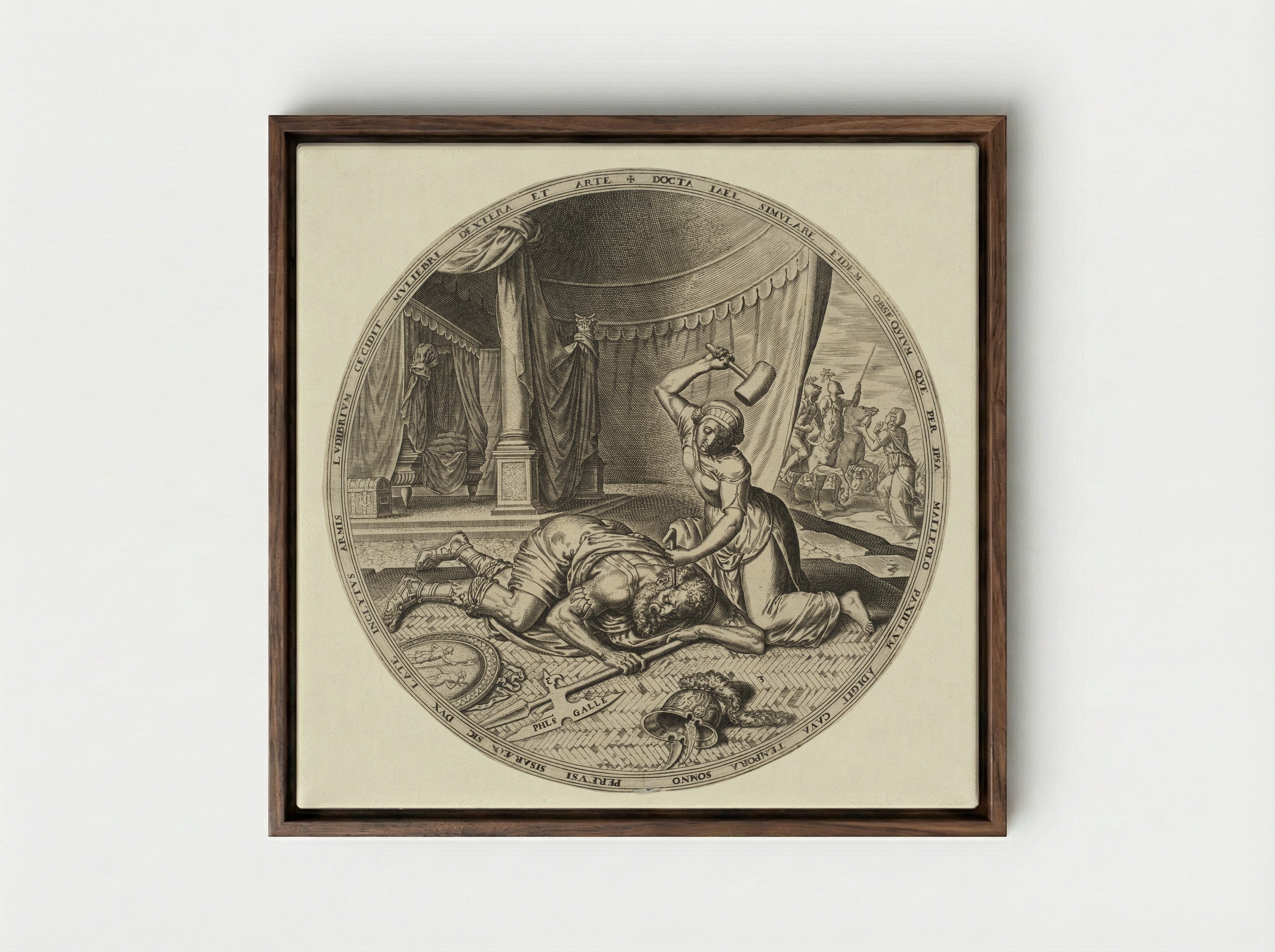 Jael Slaying Sisera - Philips Galle - Framed Canvas Dark Wood