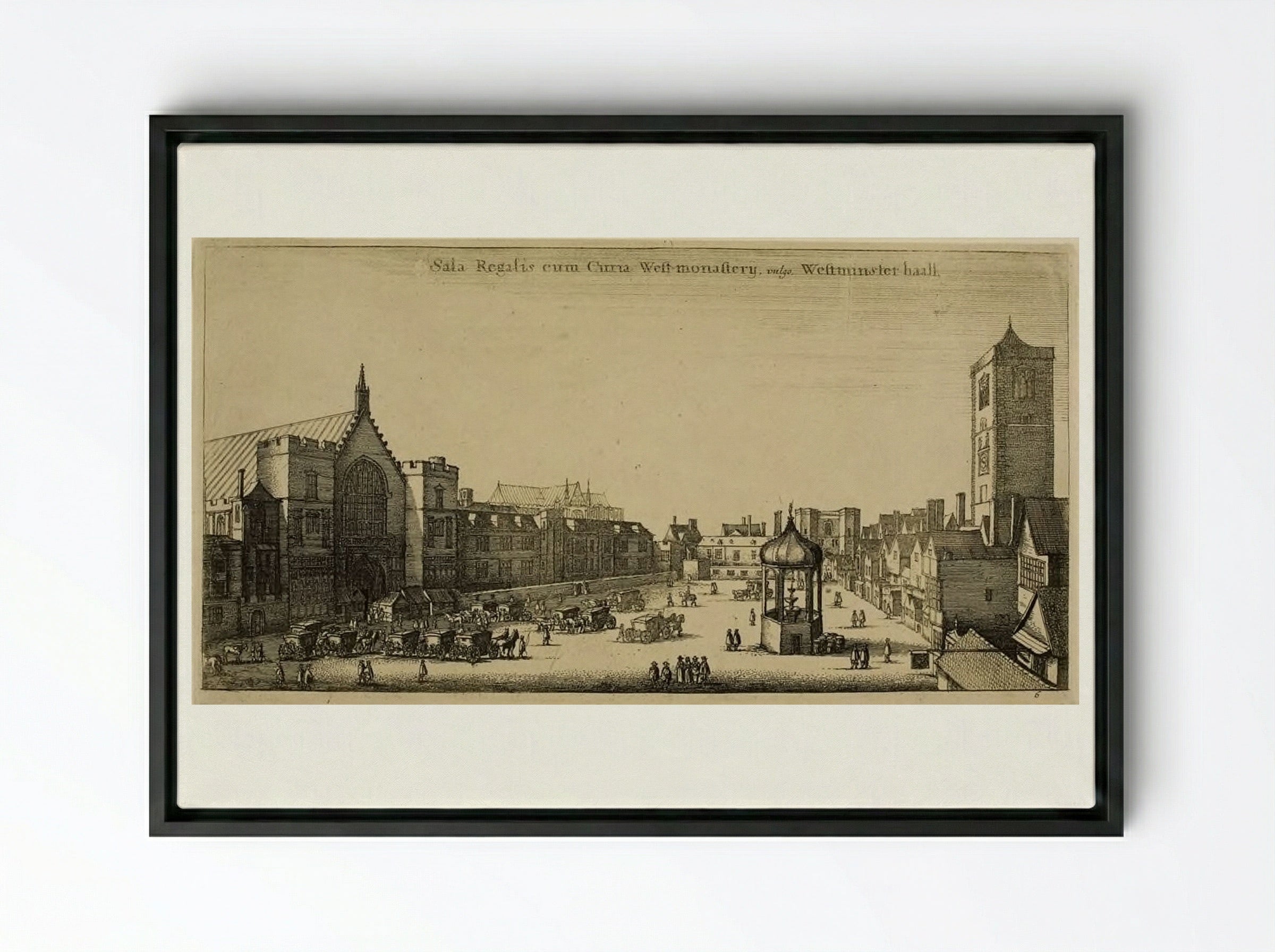 Westminster Hall - Wenceslaus Hollar - Framed Canvas Black