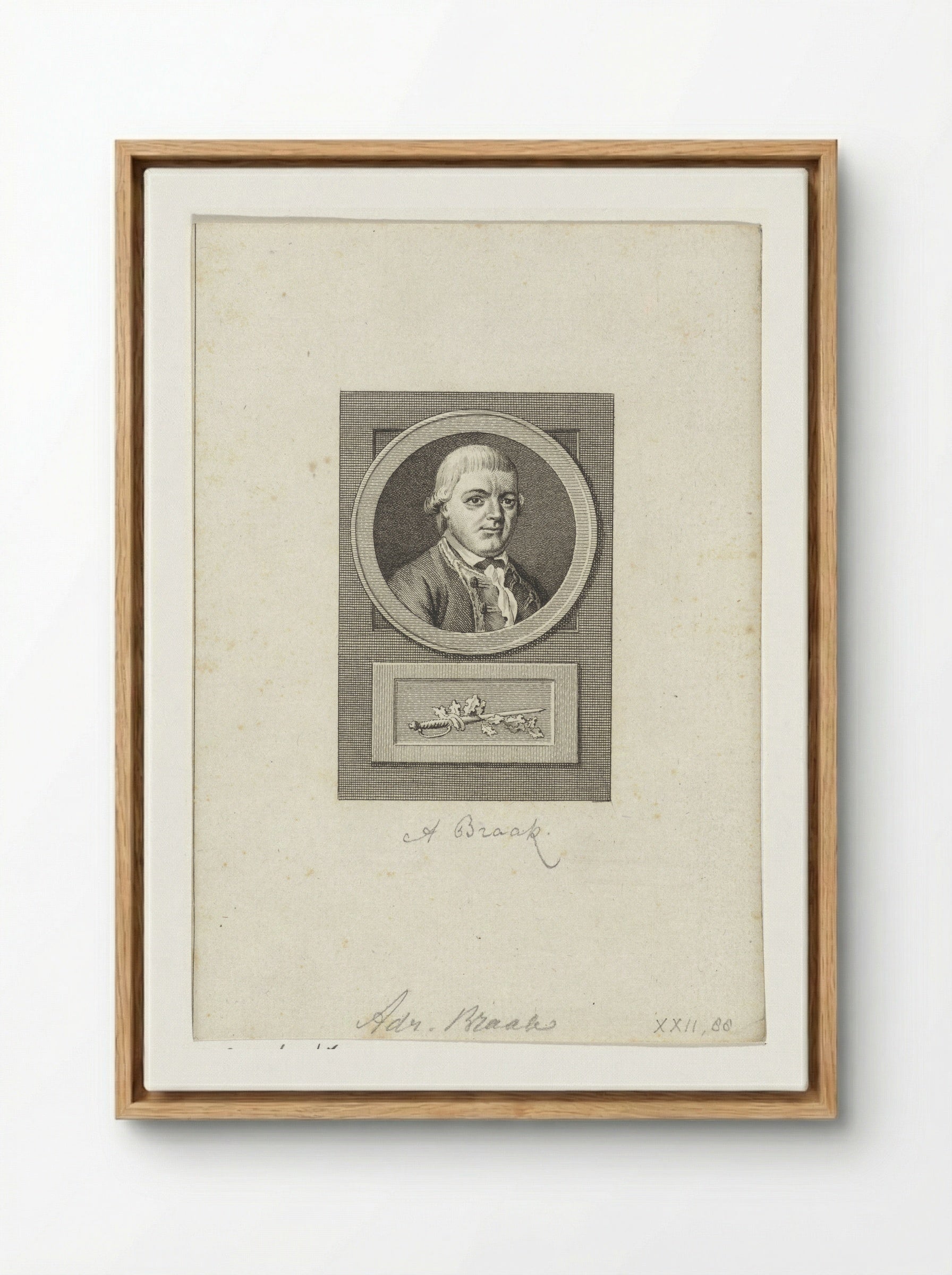 Portret van Adriaan Braak - Reinier Vinkeles - Framed Canvas Wood