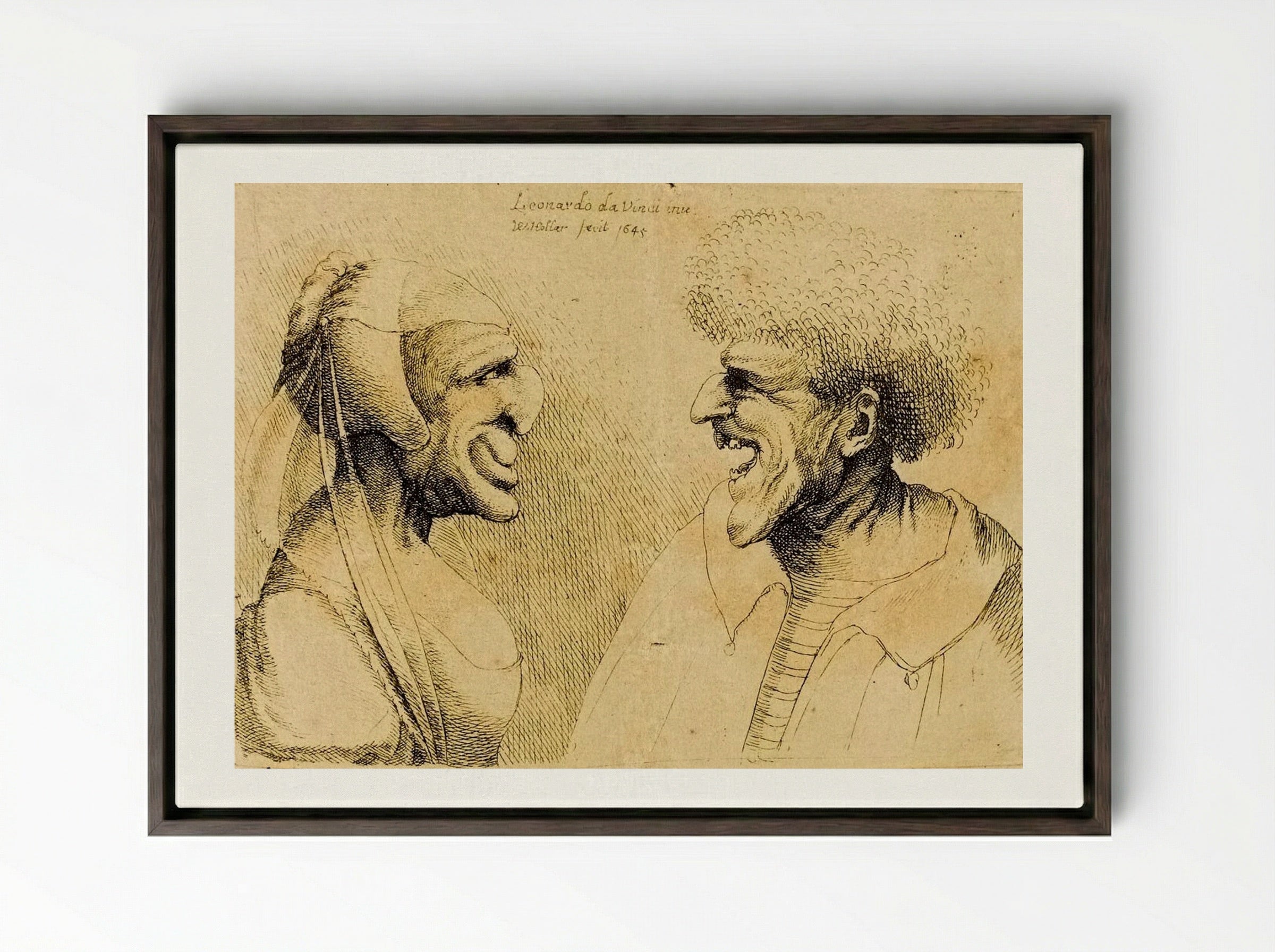 A Deformed Couple Facing Each Other - Wenceslaus Hollar - Framed Canvas Dark Wood