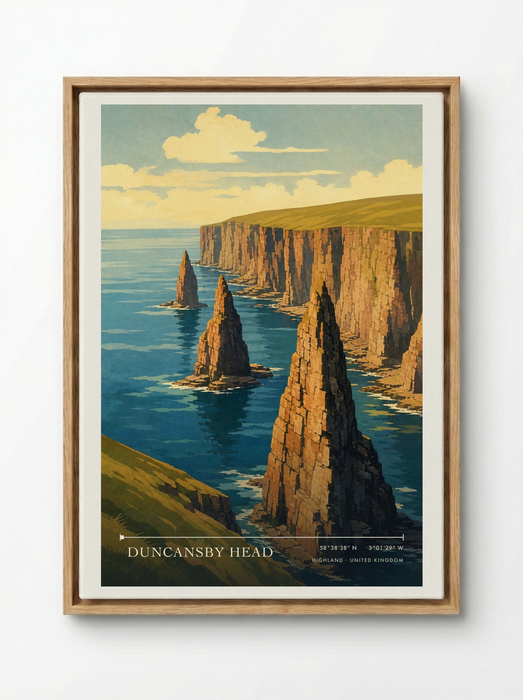Duncansby Head Highland United Kingdom Travel Poster - Framed Canvas Wood