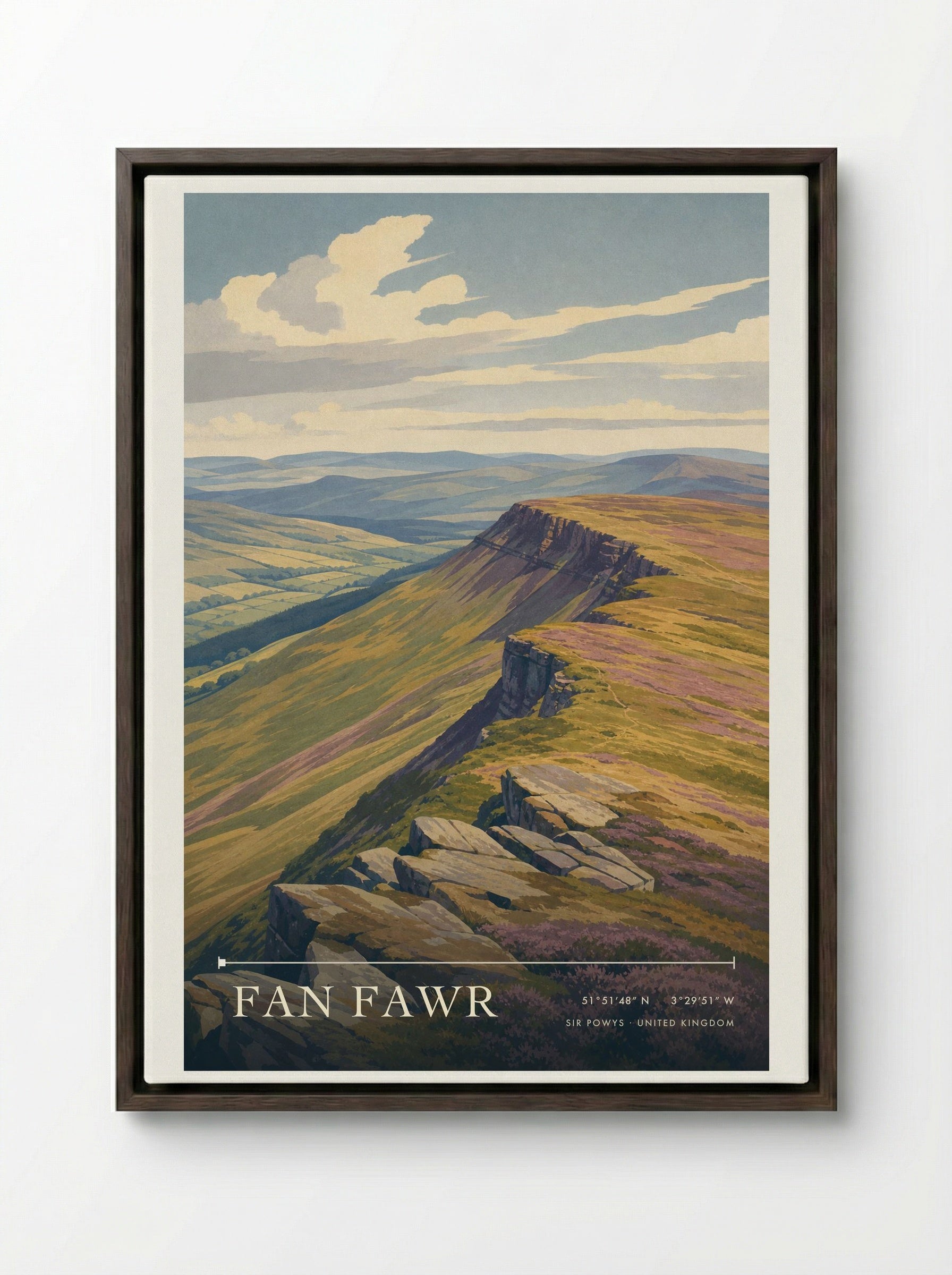 Fan Fawr Sir Powys United Kingdom Travel Poster - Framed Canvas Dark Wood