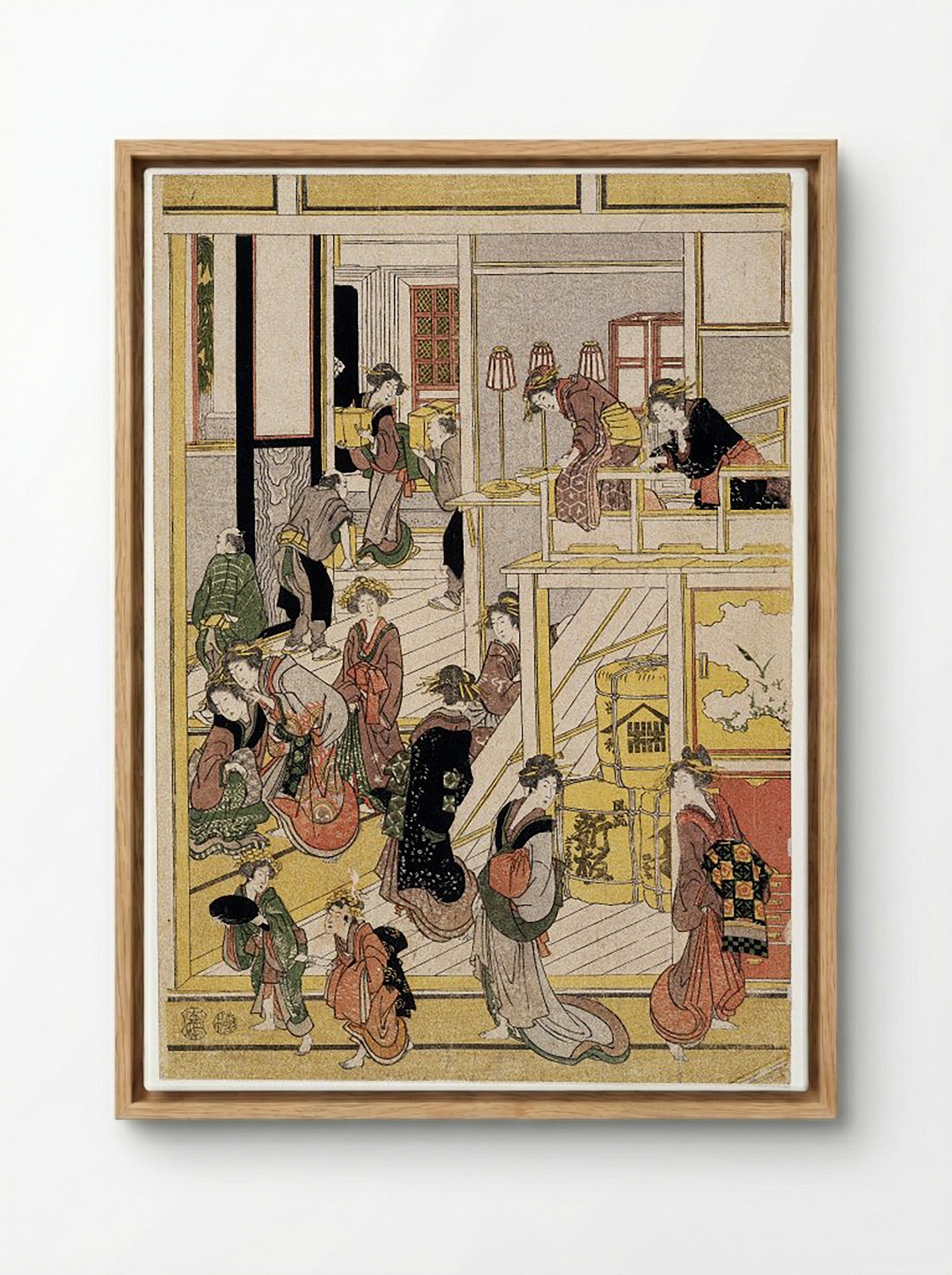 New Year's Days of the Teahouse Ogi-ya - Utagawa Toyokuni I - Framed Canvas Wood