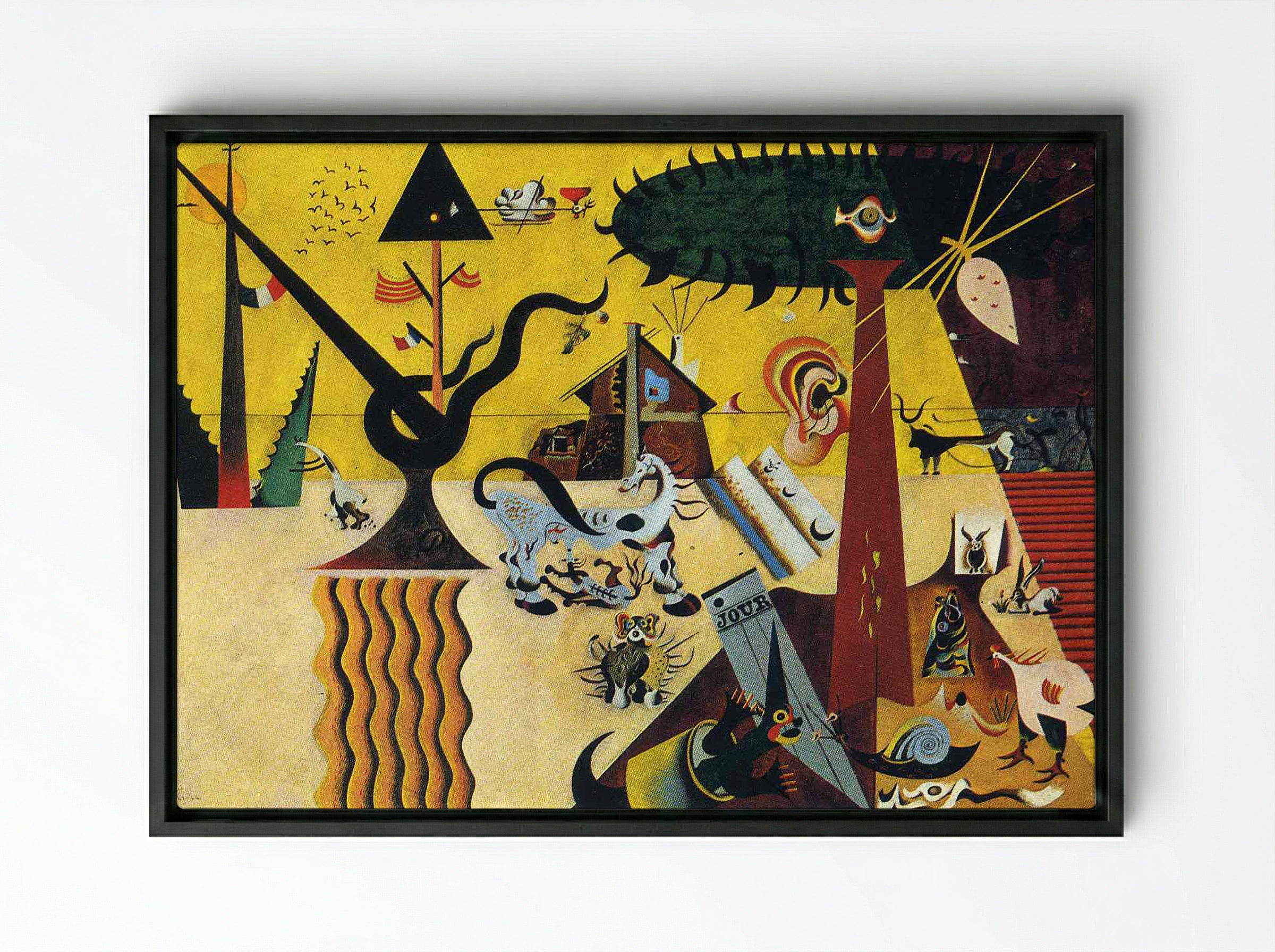 The Tilled Field - Joan Miró - Framed Canvas Black