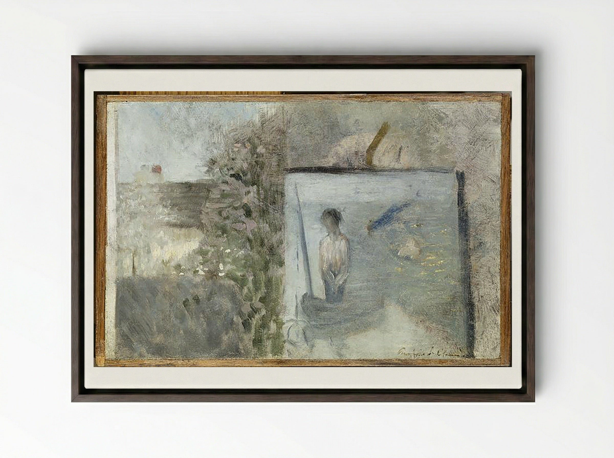 Landscape with Bathers - Pierre Puvis de Chavannes - Framed Canvas Dark Wood
