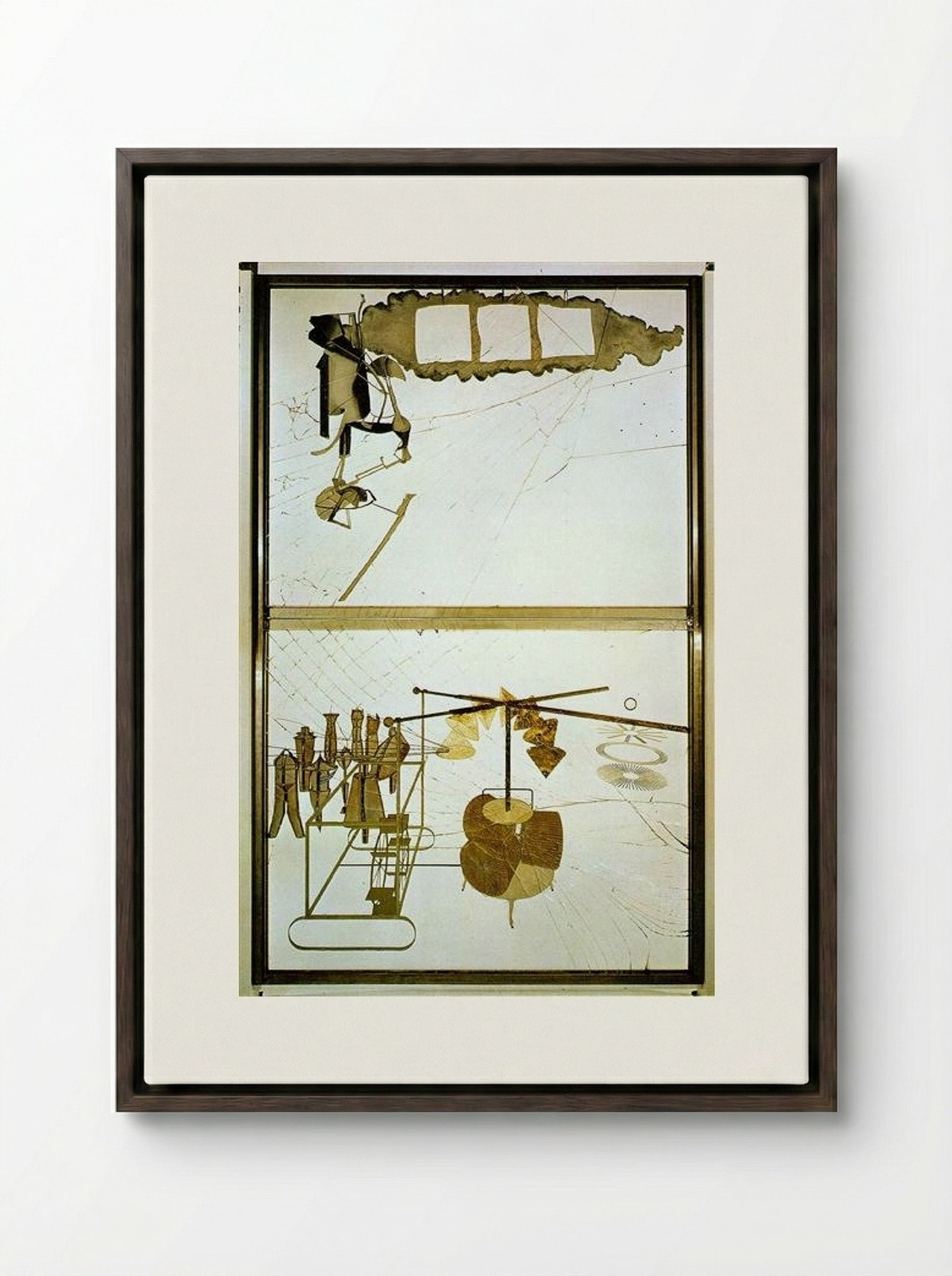 The Bride Stripped Bare by Her Bachelors, Even (The Large Glass) - Marcel Duchamp - Framed Canvas Dark Wood