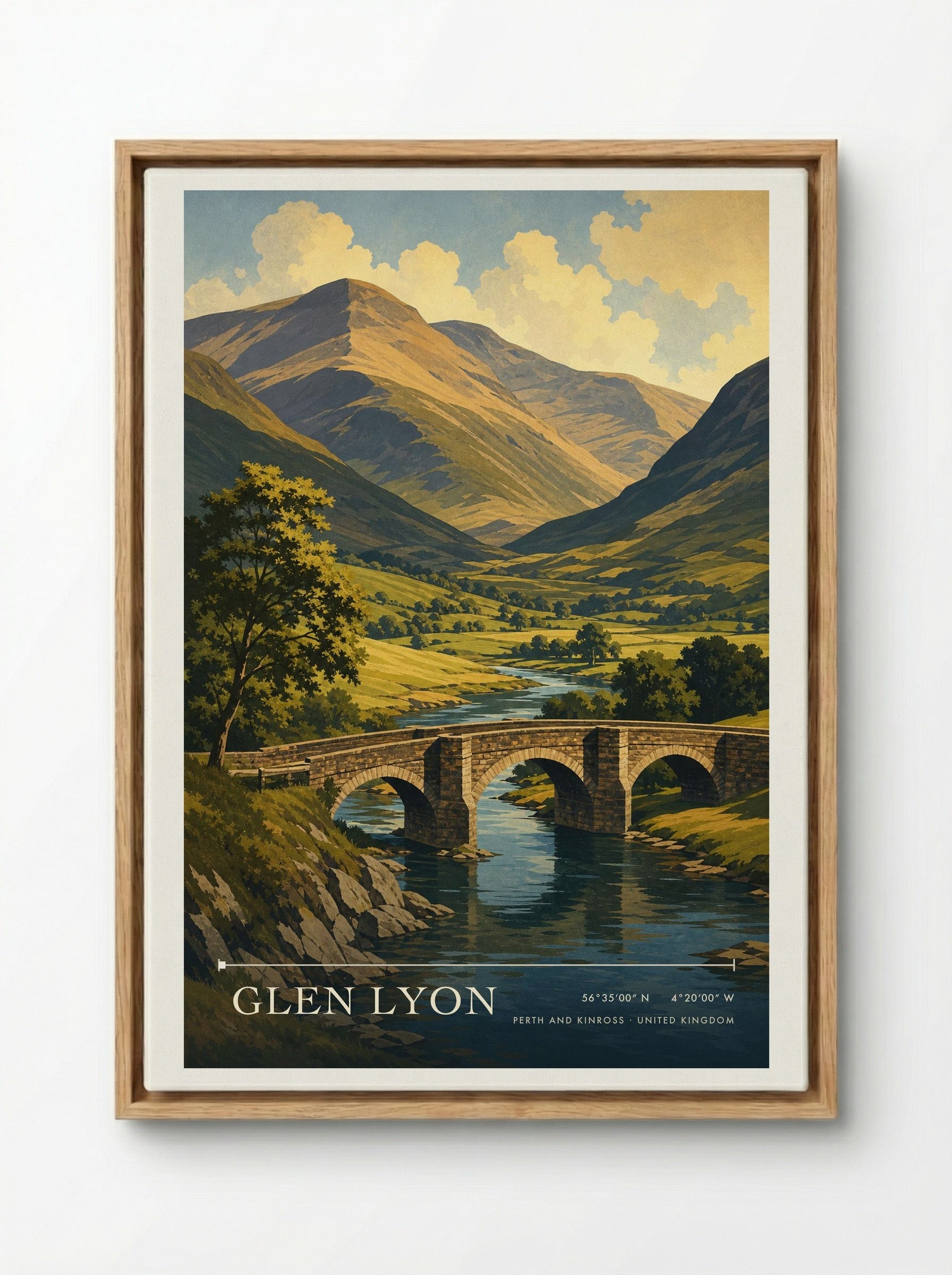 Glen Lyon Perth and Kinross United Kingdom Travel Poster - Framed Canvas Wood
