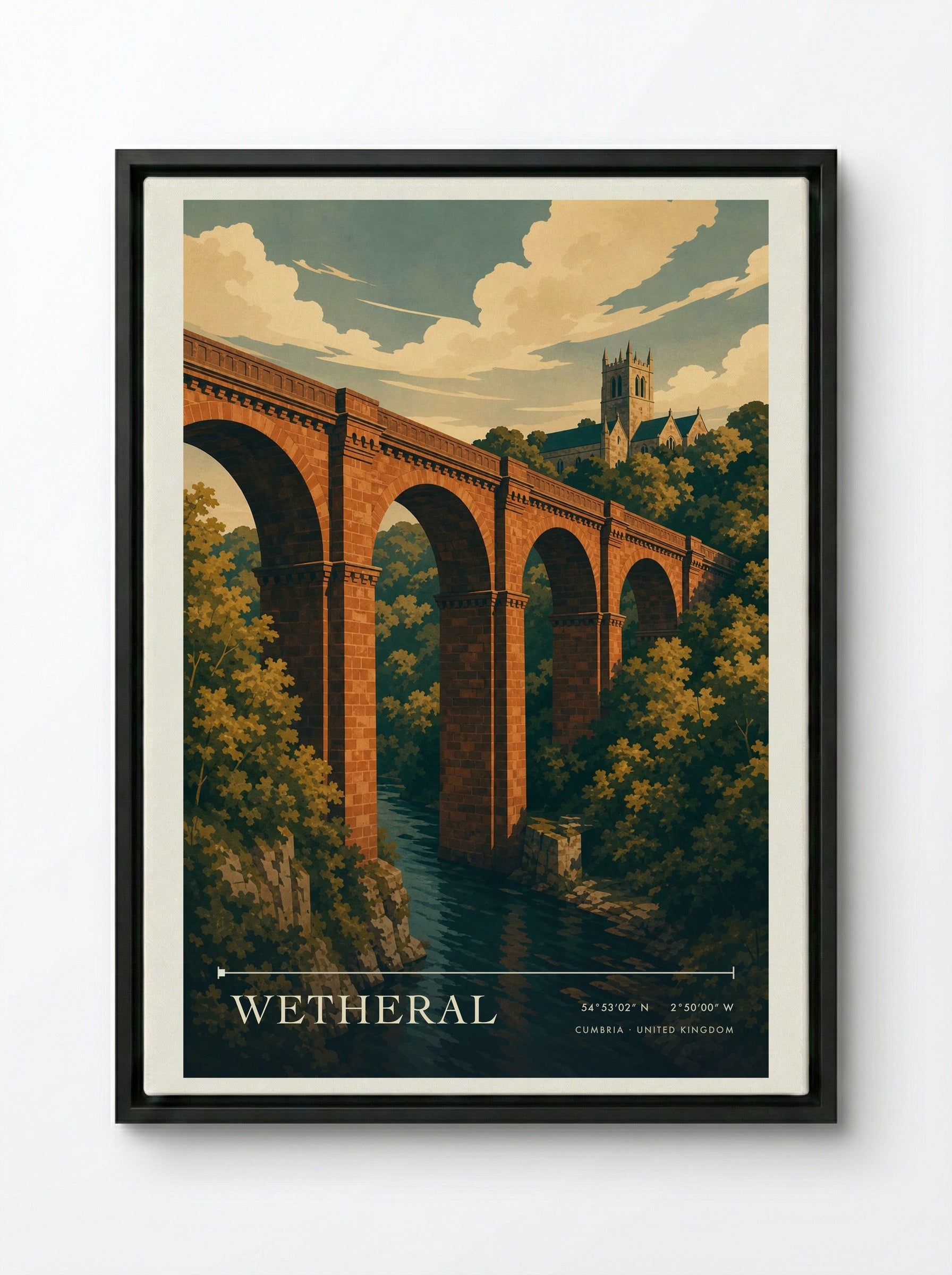 Wetheral Cumbria United Kingdom Travel Poster - Framed Canvas Black