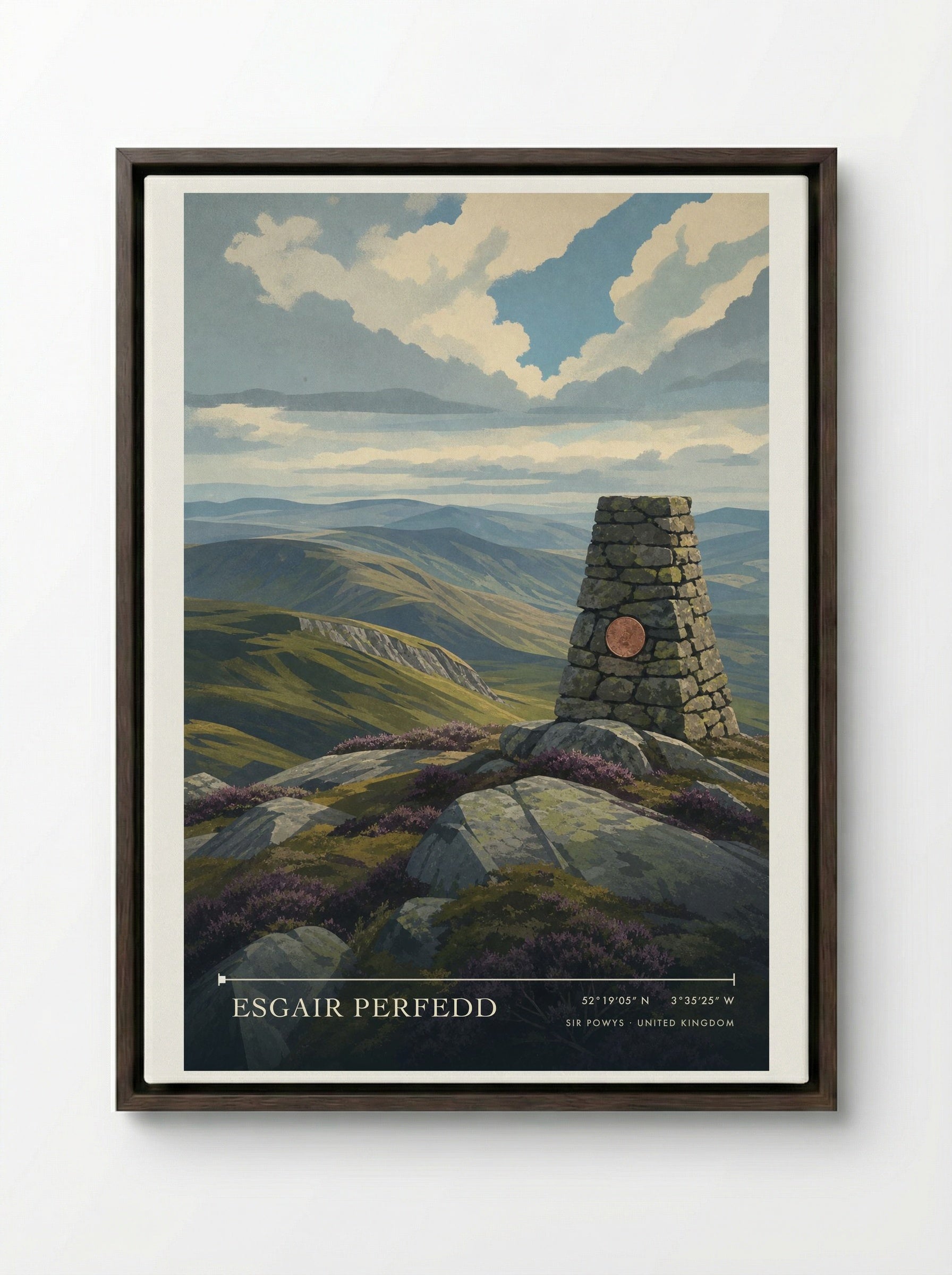 Esgair Perfedd Sir Powys United Kingdom Travel Poster - Framed Canvas Dark Wood