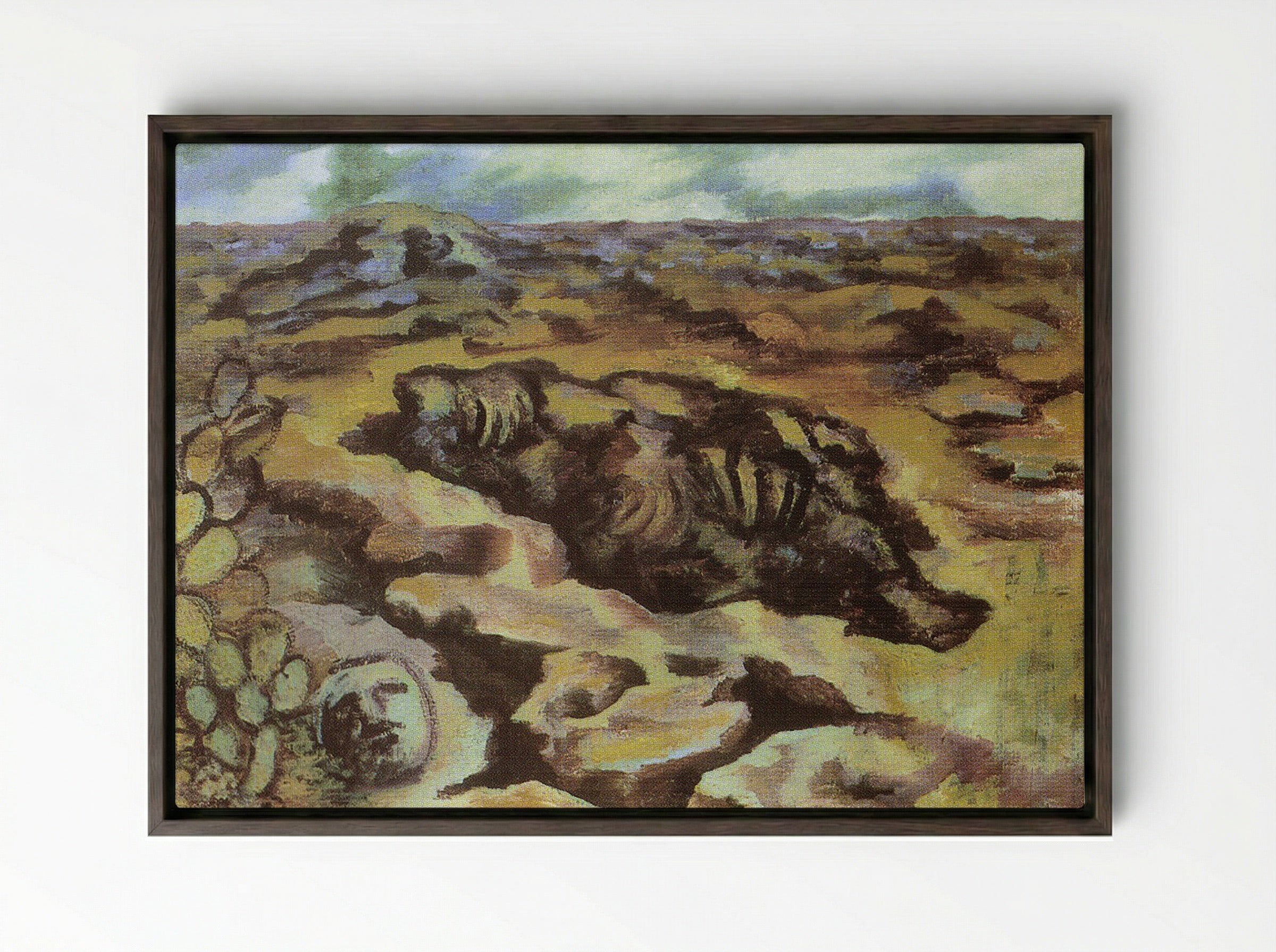 Landscape with Cactus and Mask - Diego Rivera - Framed Canvas Dark Wood