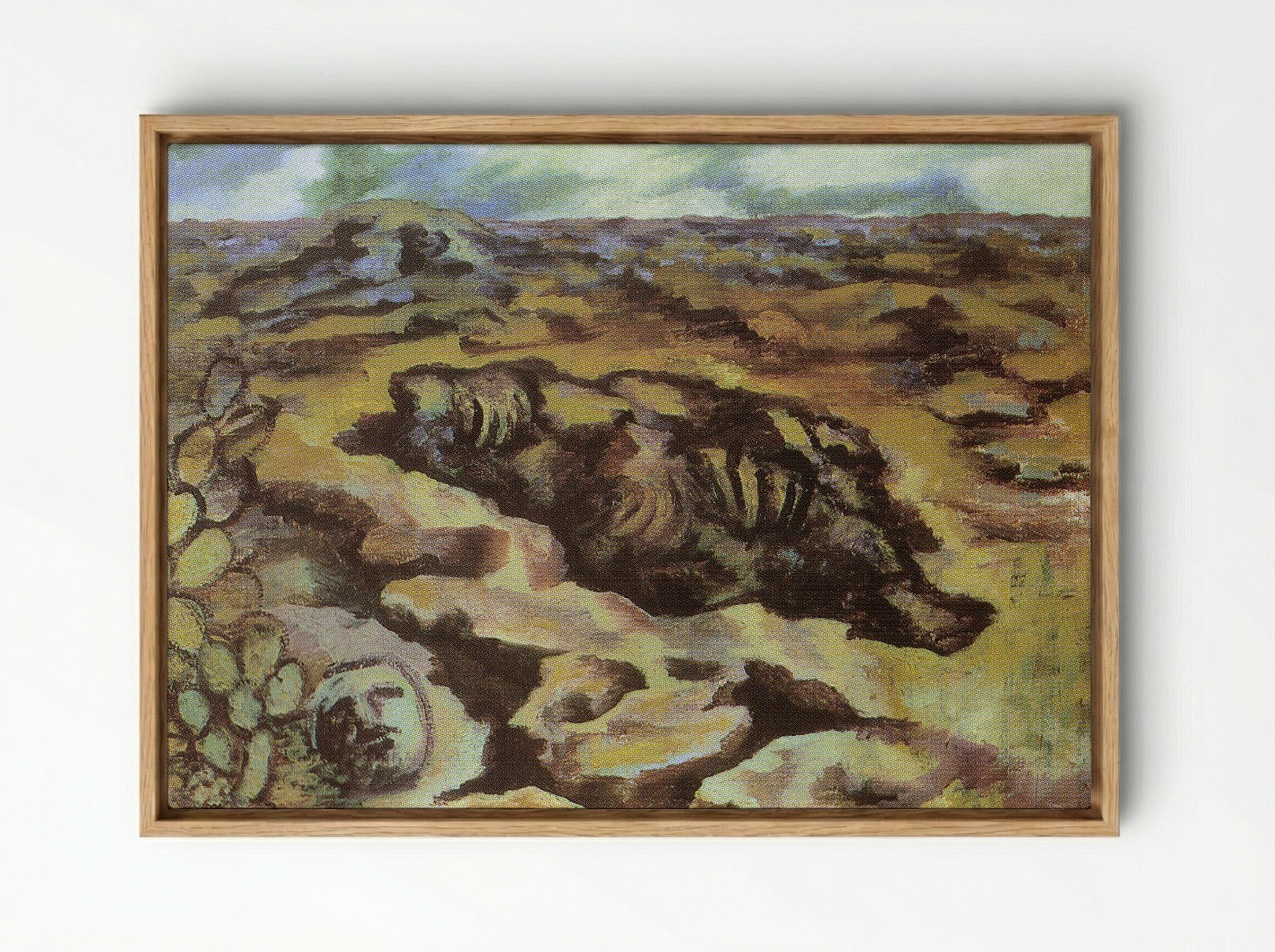 Landscape with Cactus and Mask - Diego Rivera - Framed Canvas Wood