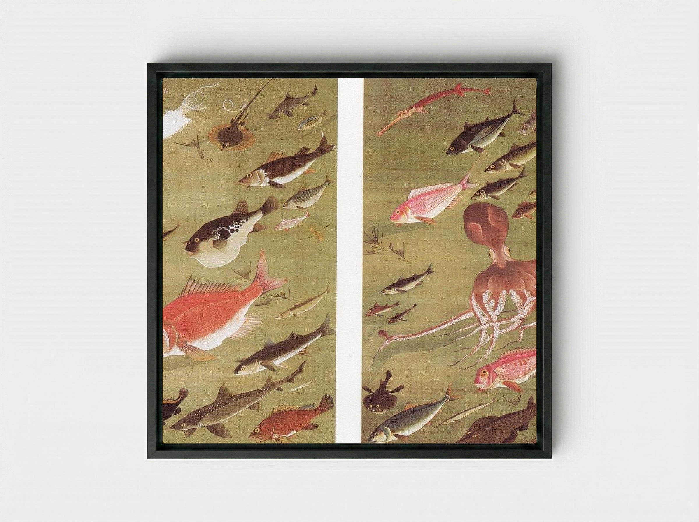 Octopus and Fish - Itō Jakuchū - Framed Canvas Black