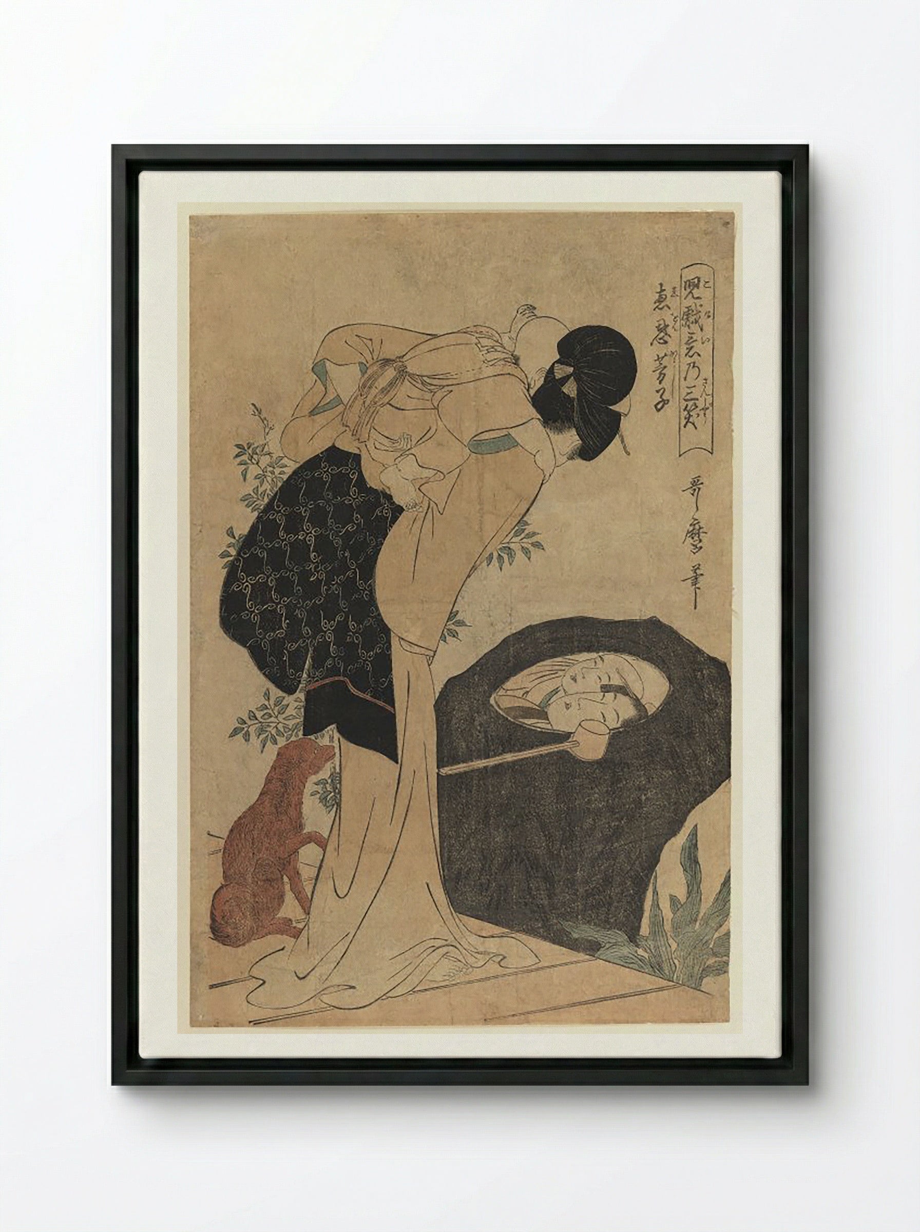 Woman and Child at a Water Basin - Utagawa Toyokuni I - Framed Canvas Black